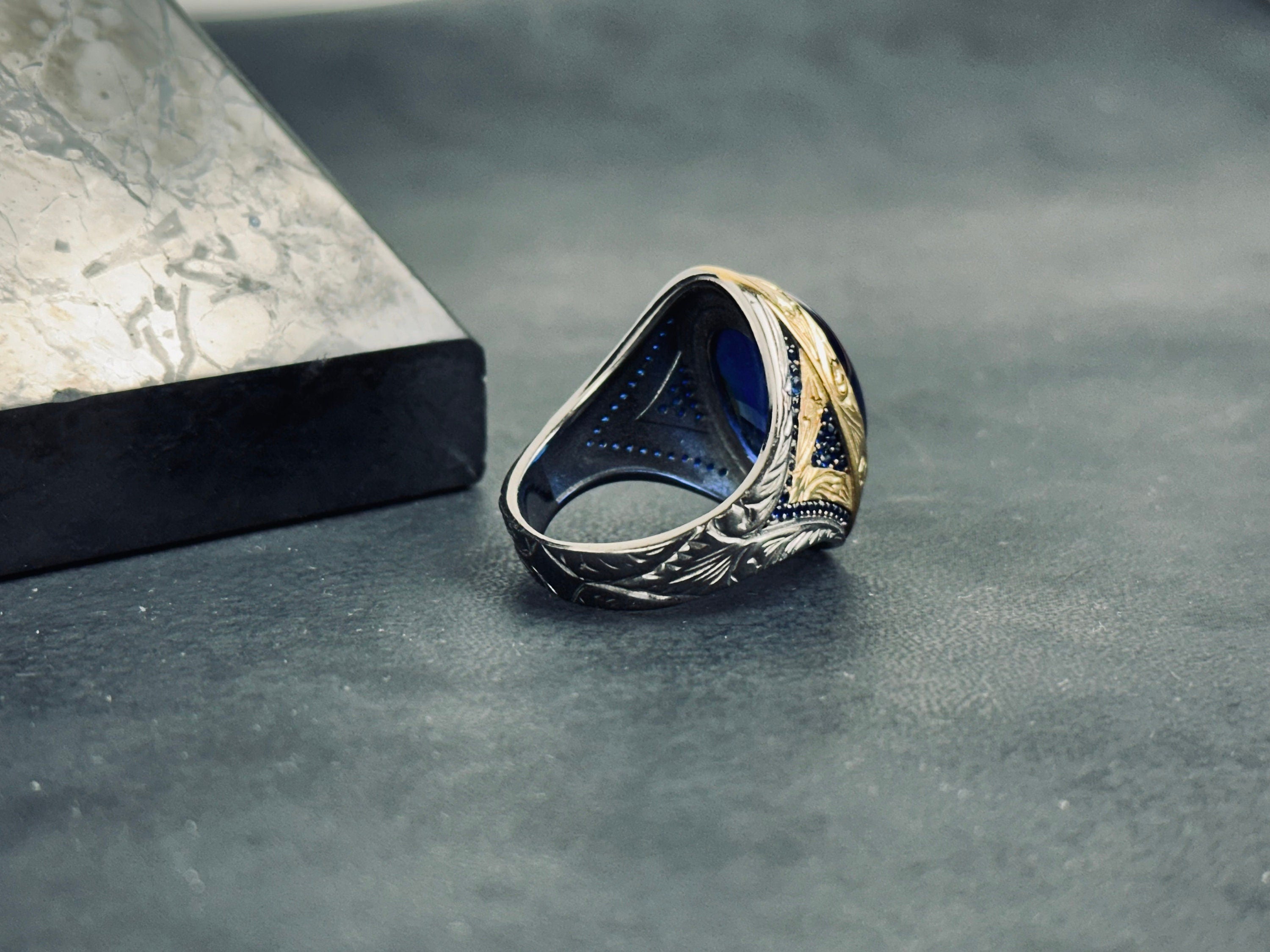 Zircon Statement Ring: Mystic Blue Oval - Sterling Silver