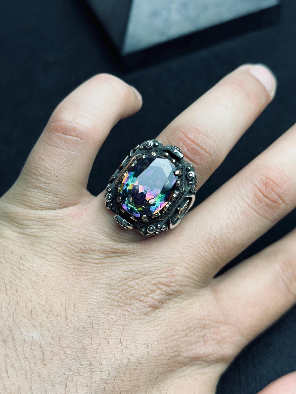 Mystic Topaz Ring: Men's Turkish Sterling Silver (Ottoman Design)