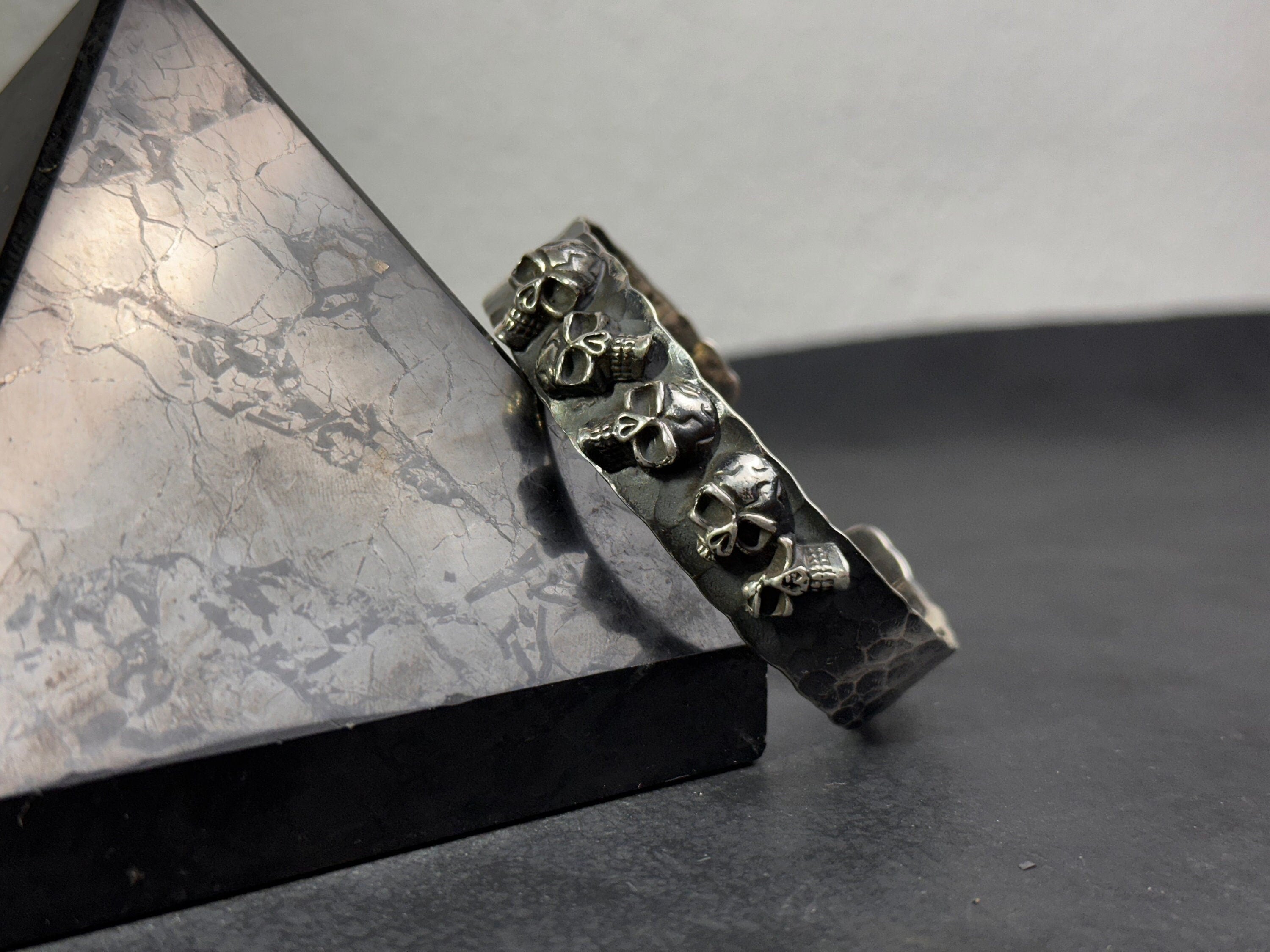 Chunky Sterling Silver Skull Cuff Bracelet (Handmade for Men)