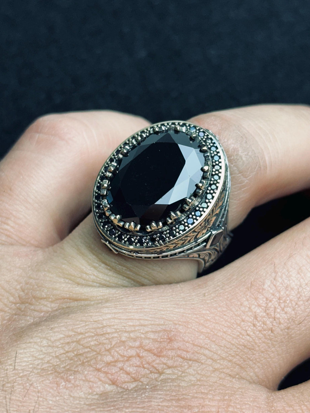 Oxidized Sterling Silver Ring: Handmade Zircon Men's Jewelry