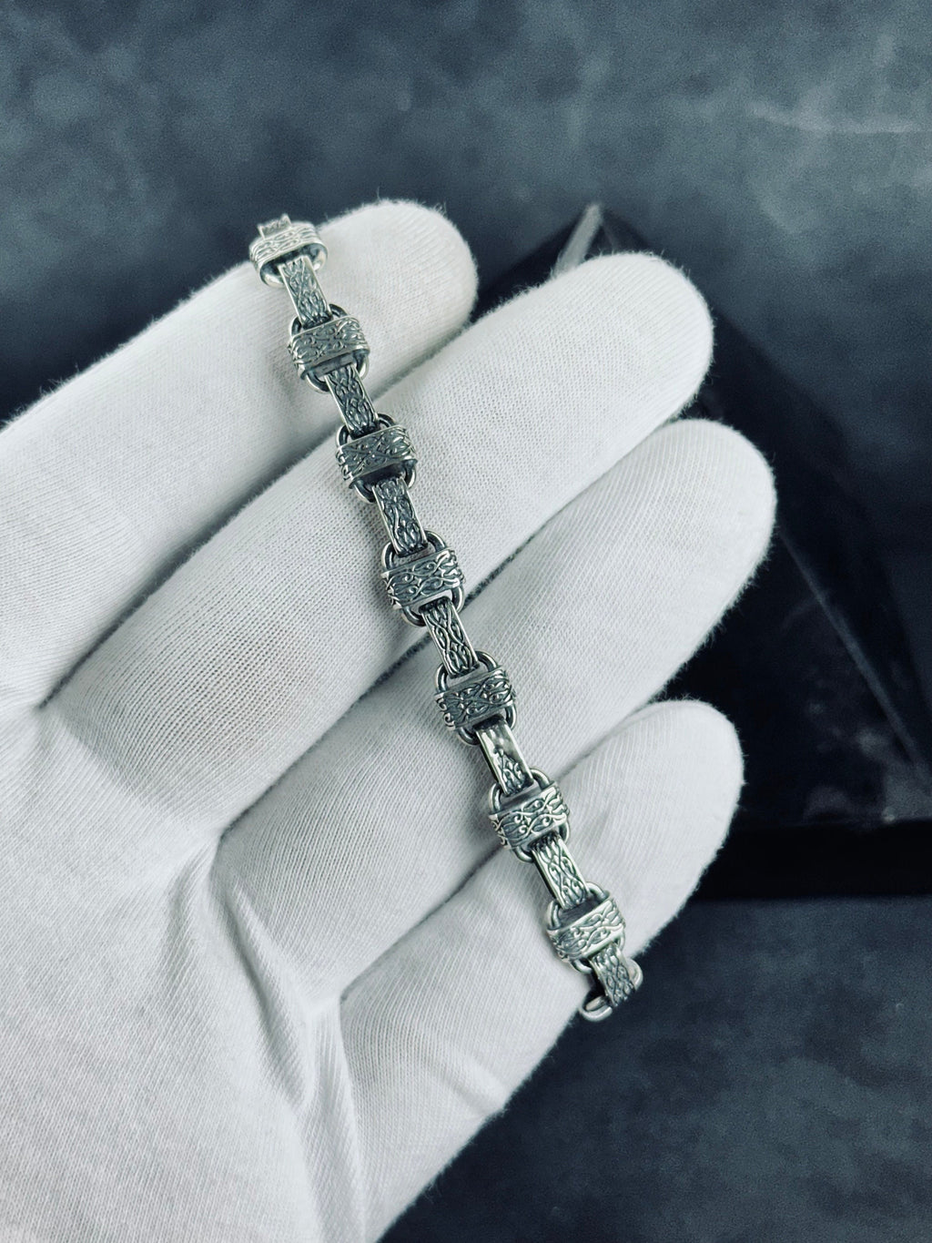 Chain Bracelet: Silver Ring Motif - 925 Sterling Handmade