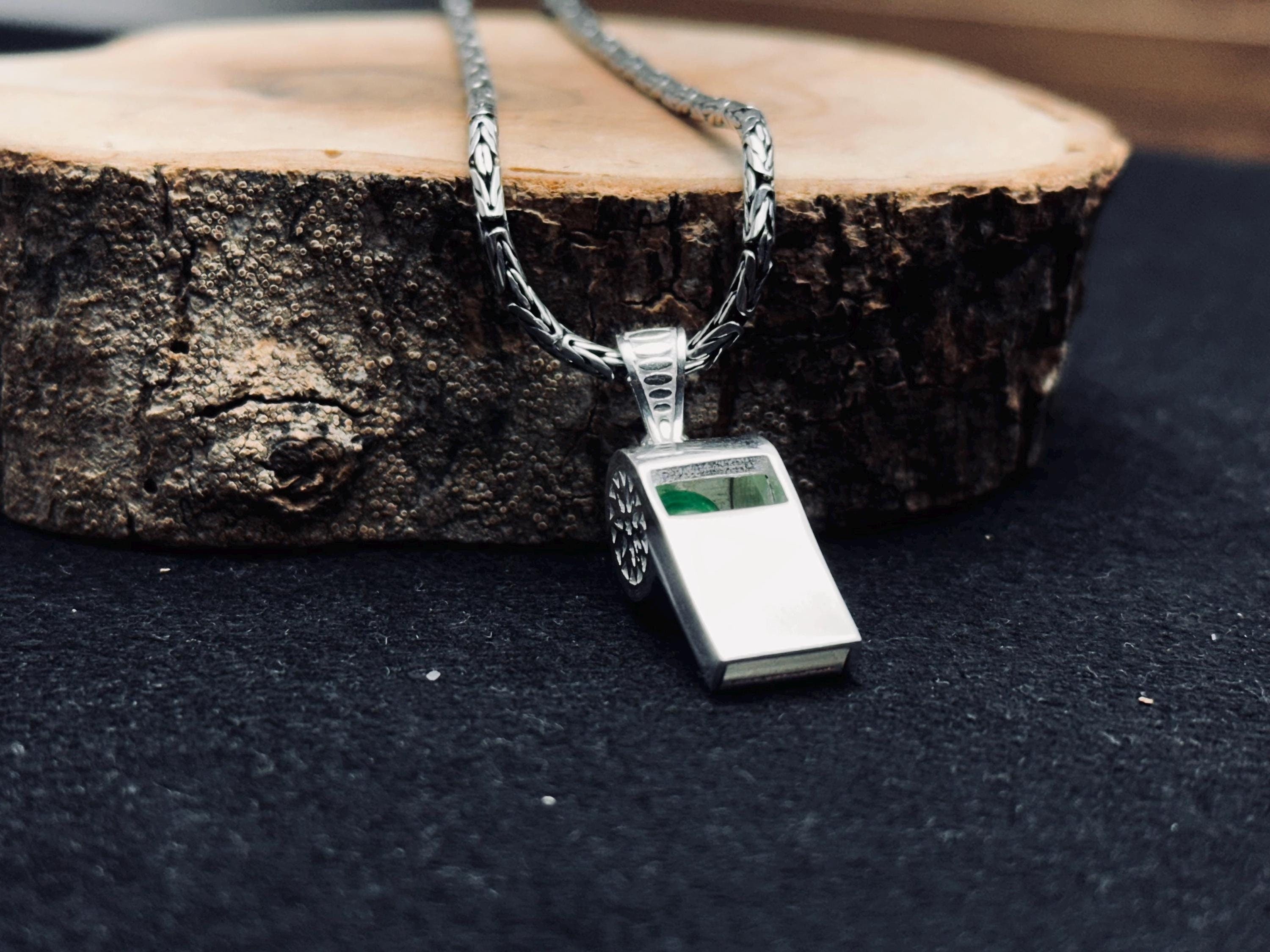 Sterling Silver Whistle Necklace: Dainty Coach Pendant