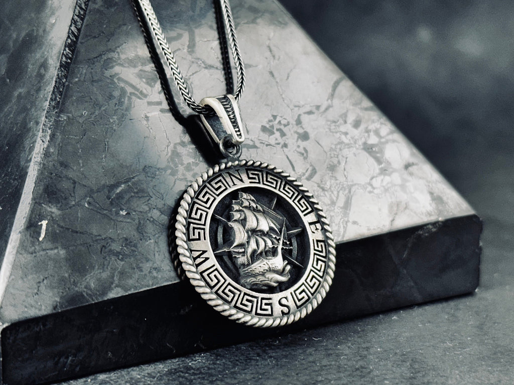 Silver Pirate Ship Necklace, Caribbean Charm (Handcrafted Pendant, Multiple Lengths)