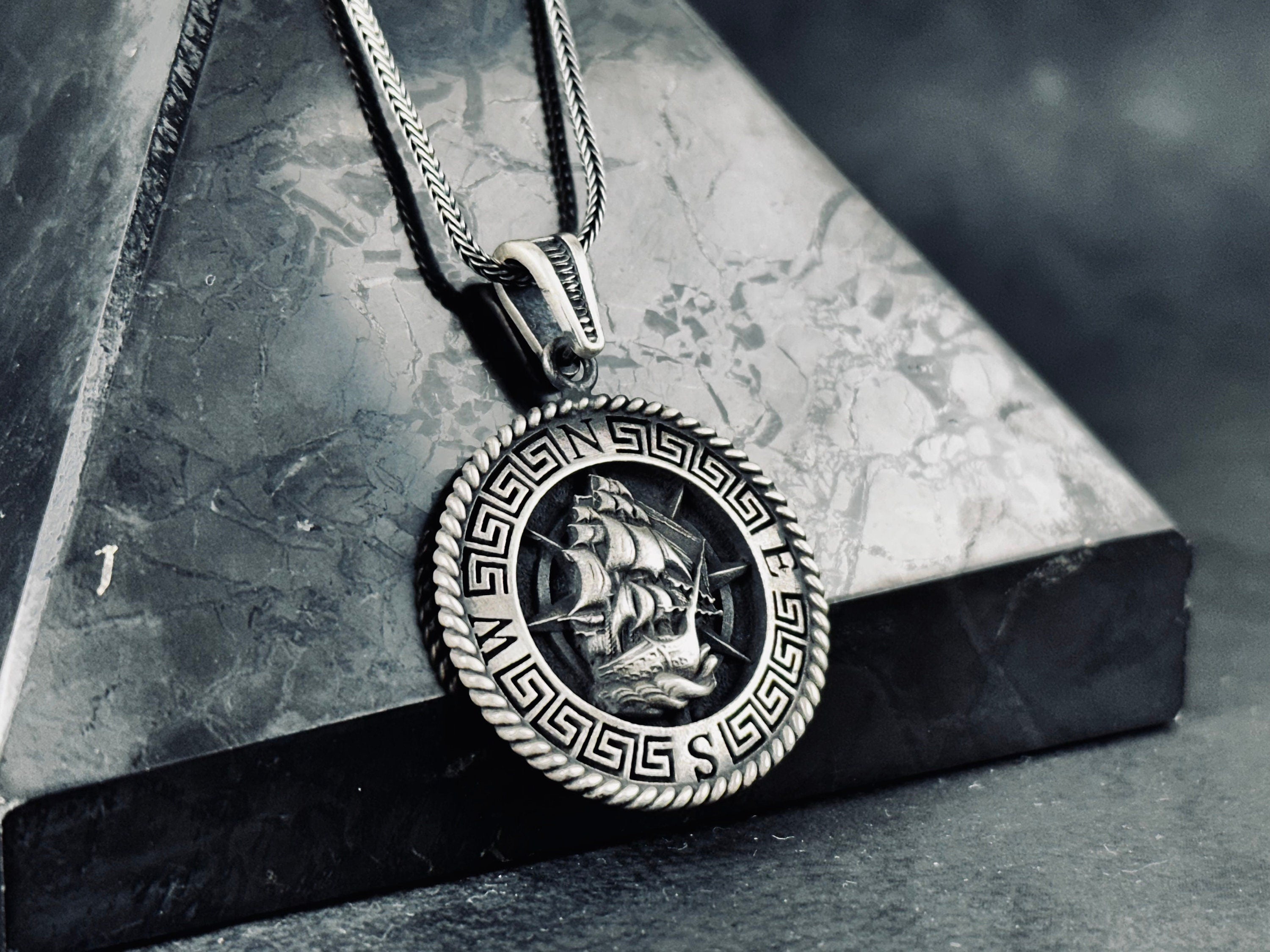 Silver Pirate Ship Necklace, Caribbean Charm (Handcrafted Pendant, Multiple Lengths)