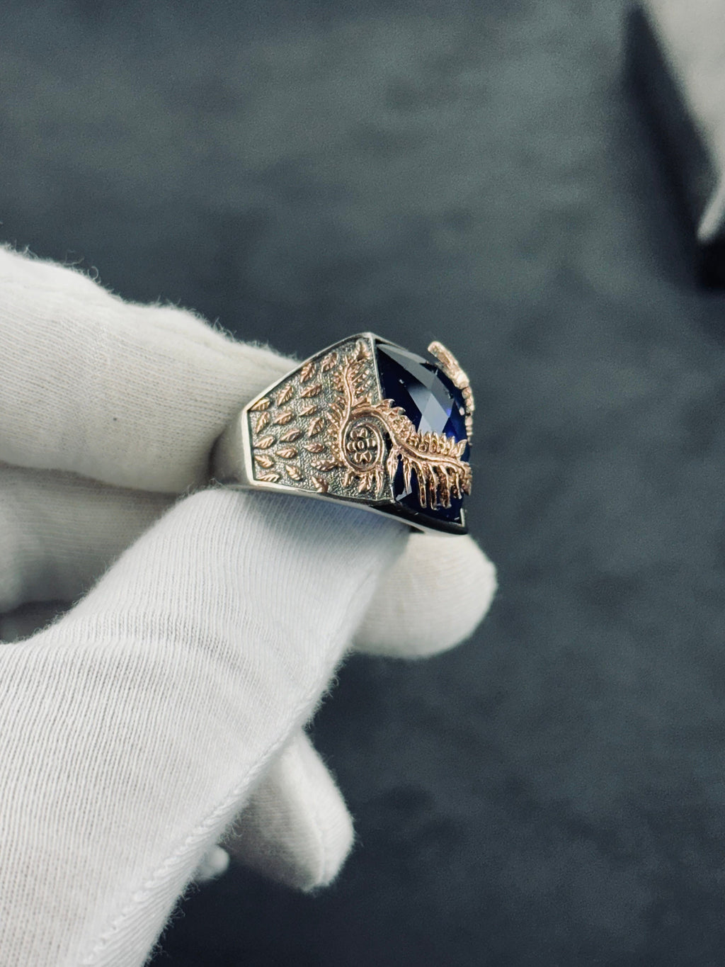Blue Zircon Dragon Tail Ring - Sterling Silver Statement Jewelry