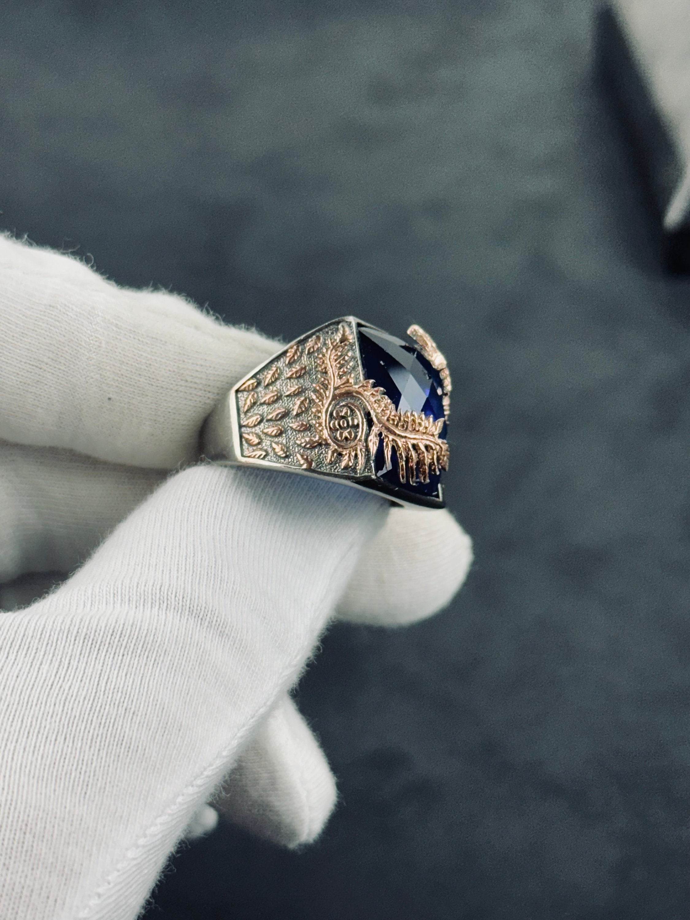 Blue Zircon Dragon Tail Ring - Sterling Silver Statement Jewelry