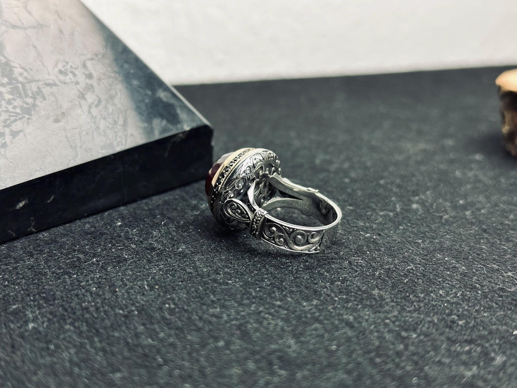Ruby Men's Ring: Handmade Sterling Silver Jewelry (Round Red Gem)