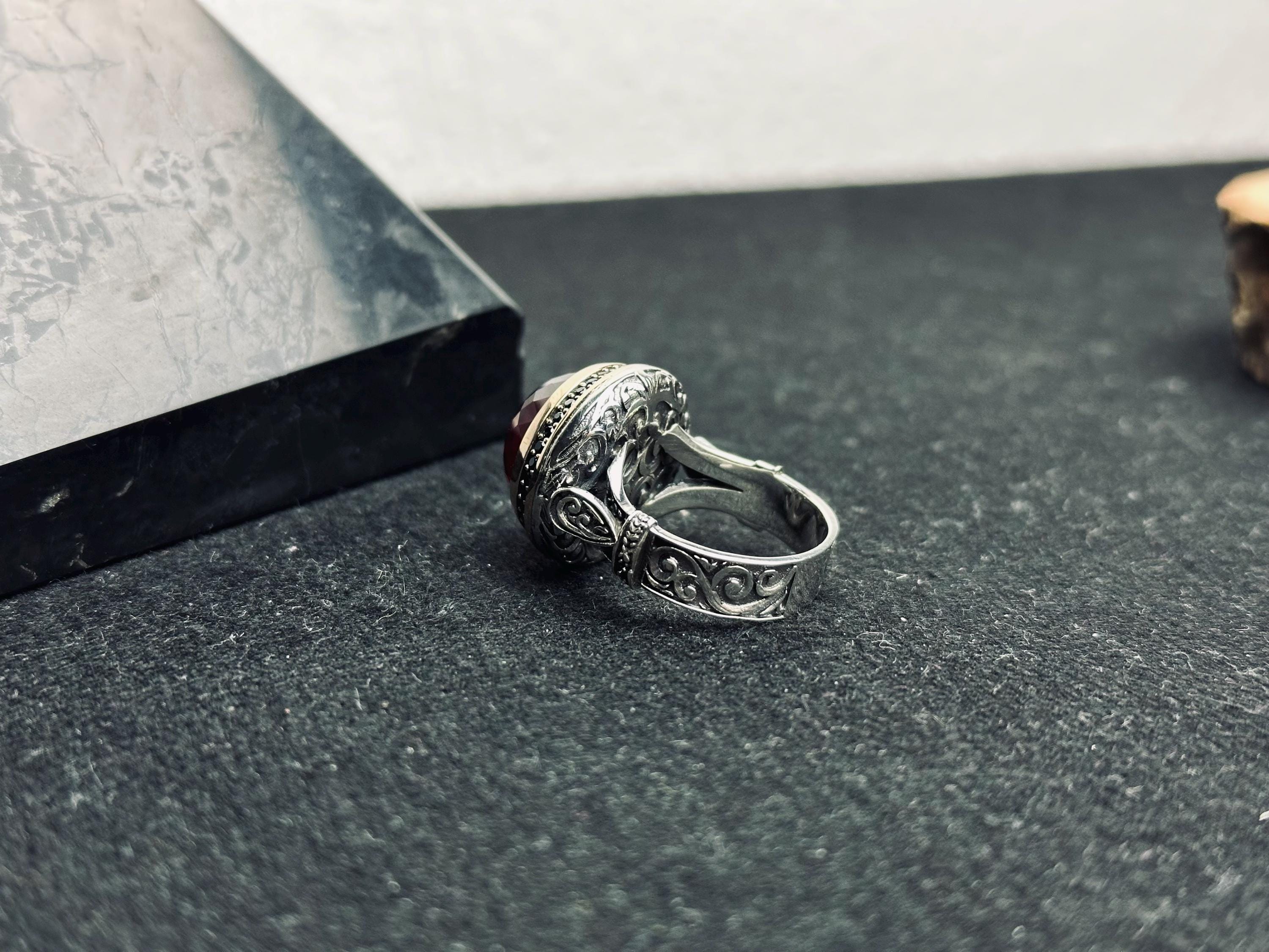 Ruby Men's Ring: Handmade Sterling Silver Jewelry (Round Red Gem)