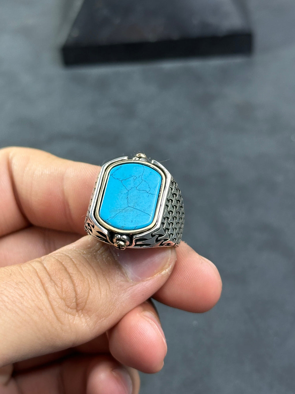 Turquoise Men's Ring - Sterling Silver, Square Gemstone