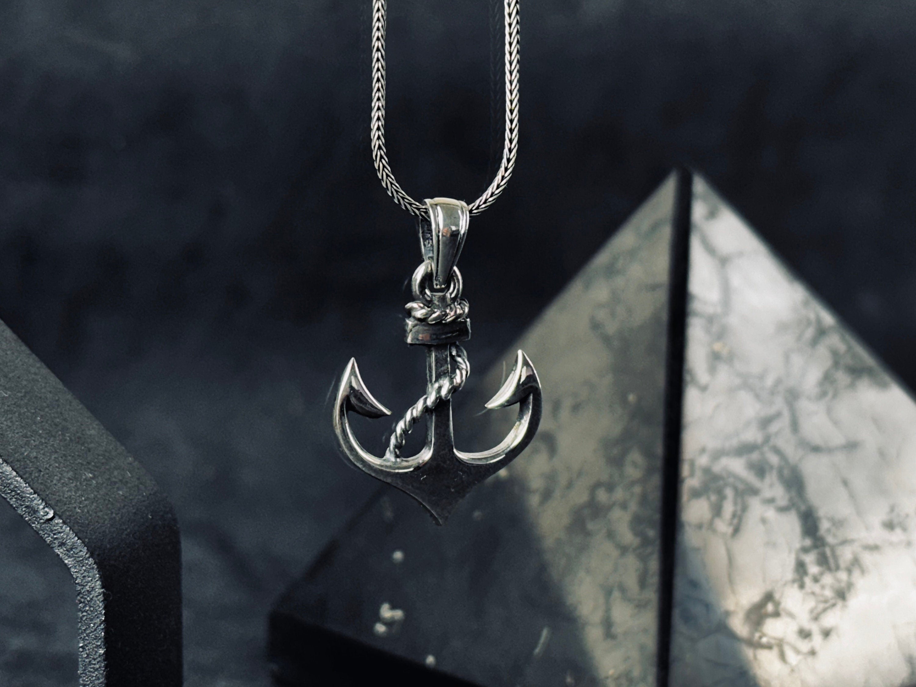 Nautical Silver Necklace, Anchor Pendant (Adjustable Chain Length)