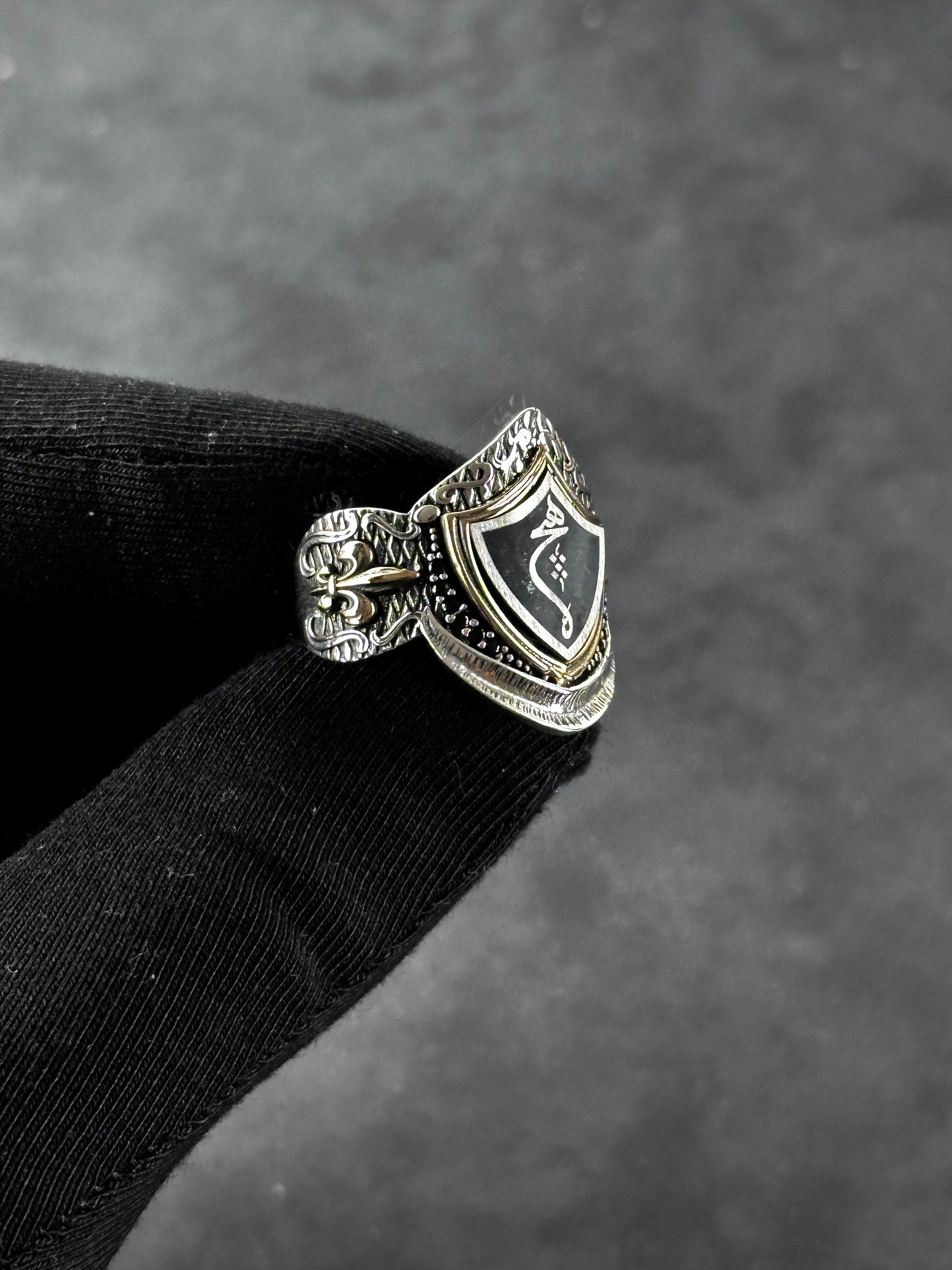 Sterling Silver Shield Ring - Handmade Minimalist Thumb Band