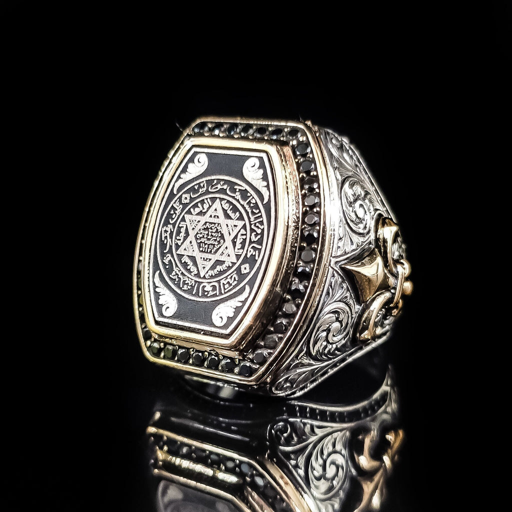 Sterling Silver Ring: Solomon Seal Vintage Design (Handmade, Size Adjustable)