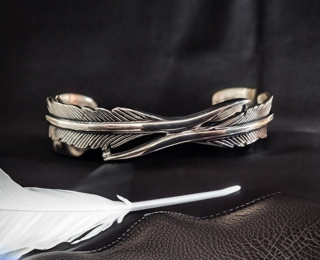 Sterling Silver Feather Cuff Bracelet (Handmade, Adjustable)