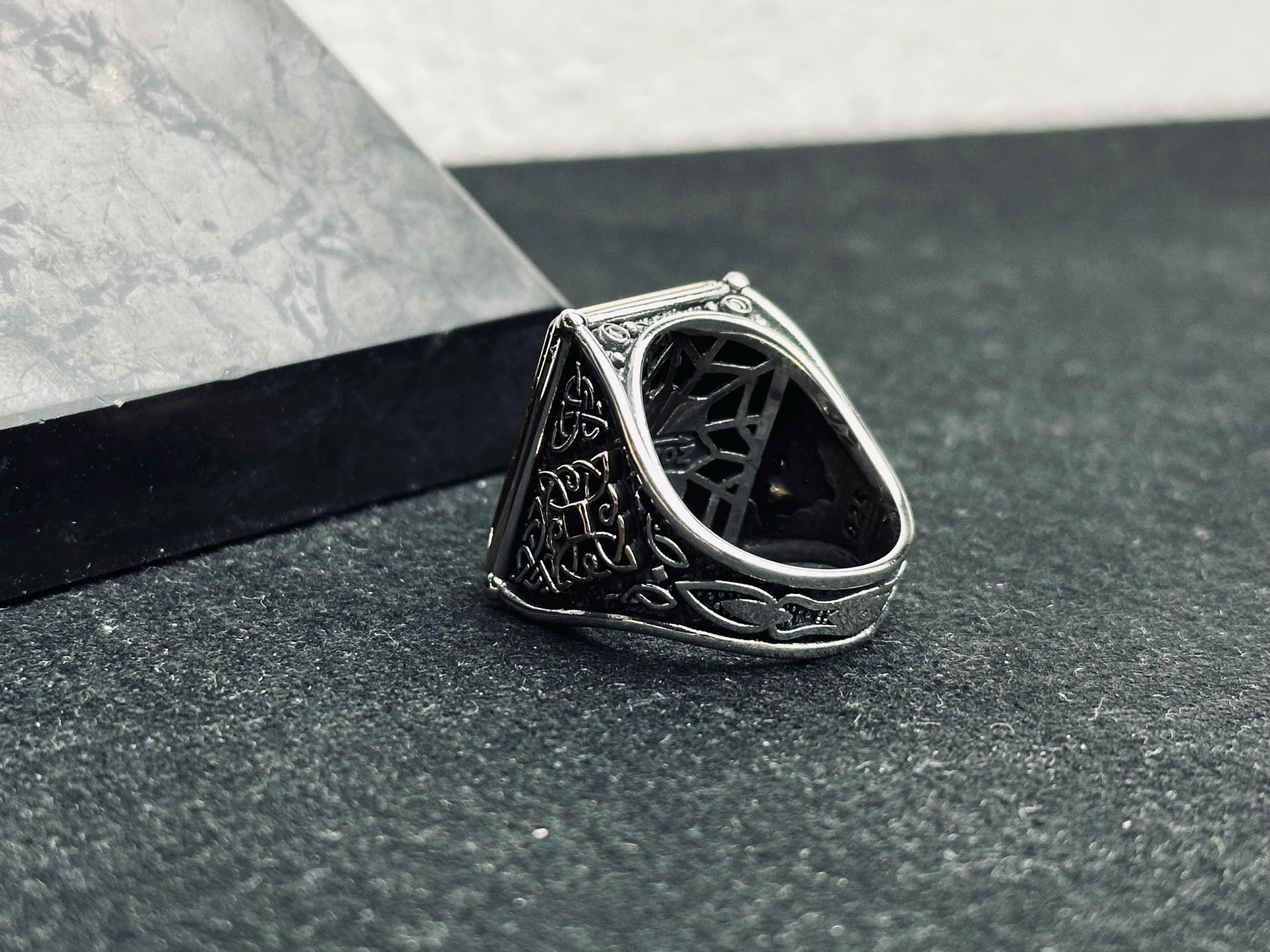 Square Elif Vav Ring: Turkish Sterling Silver - Ottoman Calligraphy Design