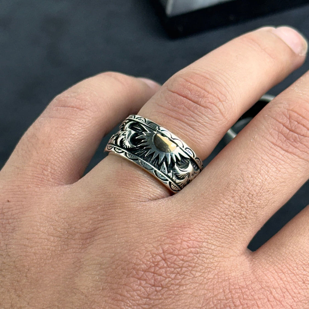 Celestial Sterling Silver Sun Signet Ring (Dainty Sunrise Band)