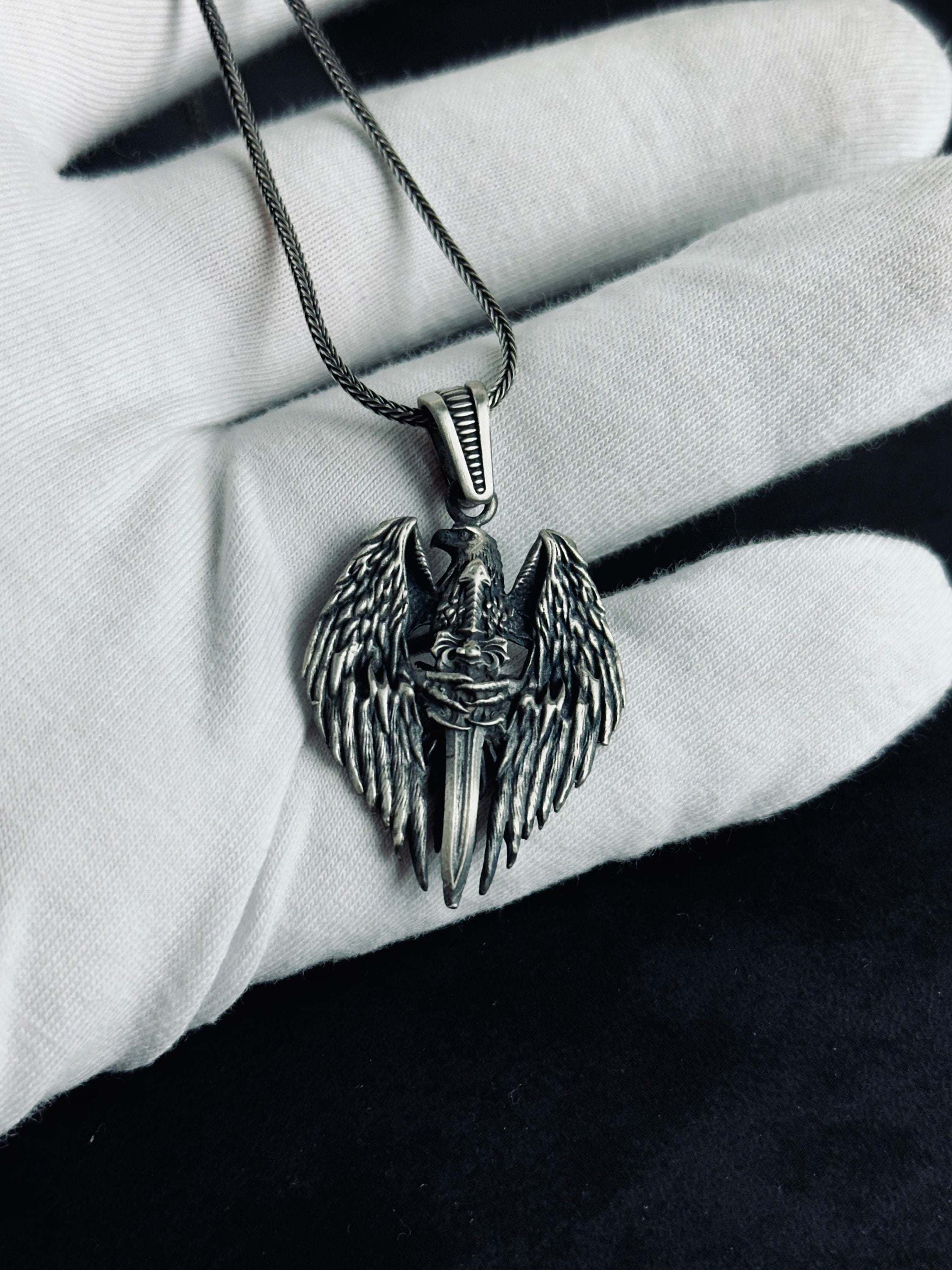 Eagle Skeleton Sword Necklace - Silver Statement Jewelry