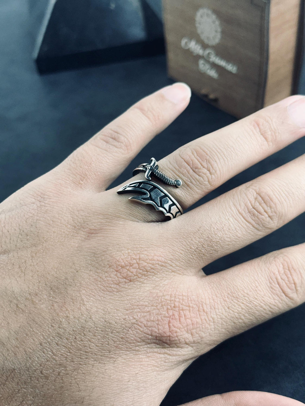 Sword Ring and Bracelet Set: Handcrafted Sterling Silver - Oxidized Finish