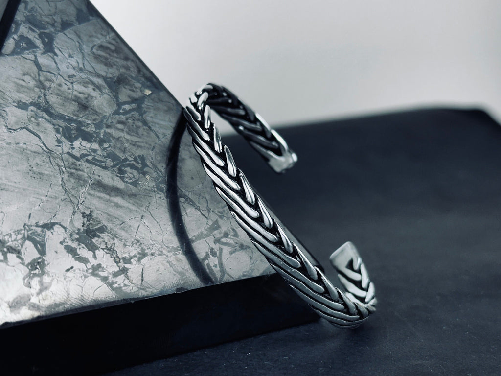 Men's Sterling Silver Cuff Bracelet, Engraved Oxidized (Handmade)