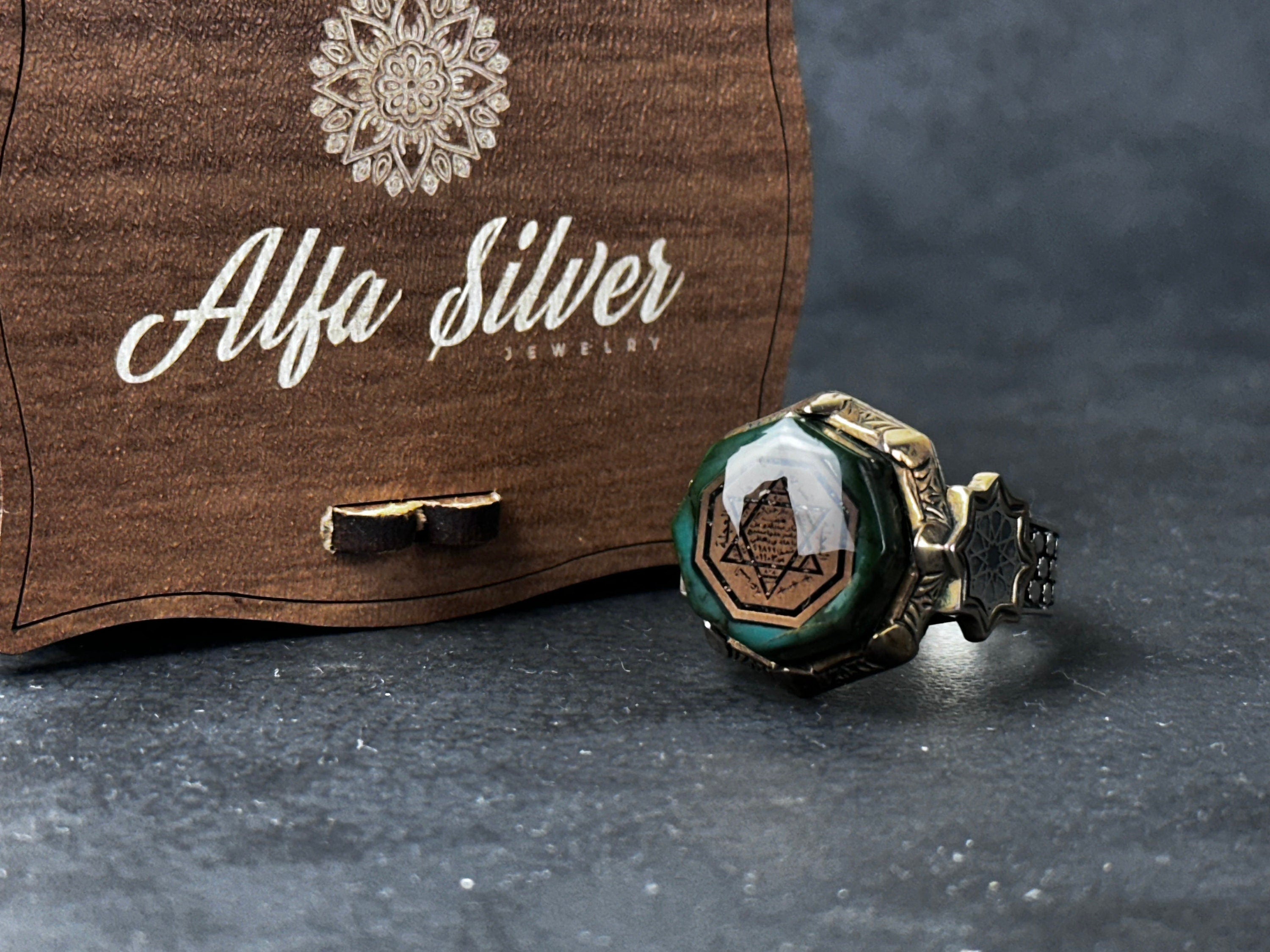 Seal of Solomon Ring: Spiritual Sterling Silver (Kehribar Gemstone)