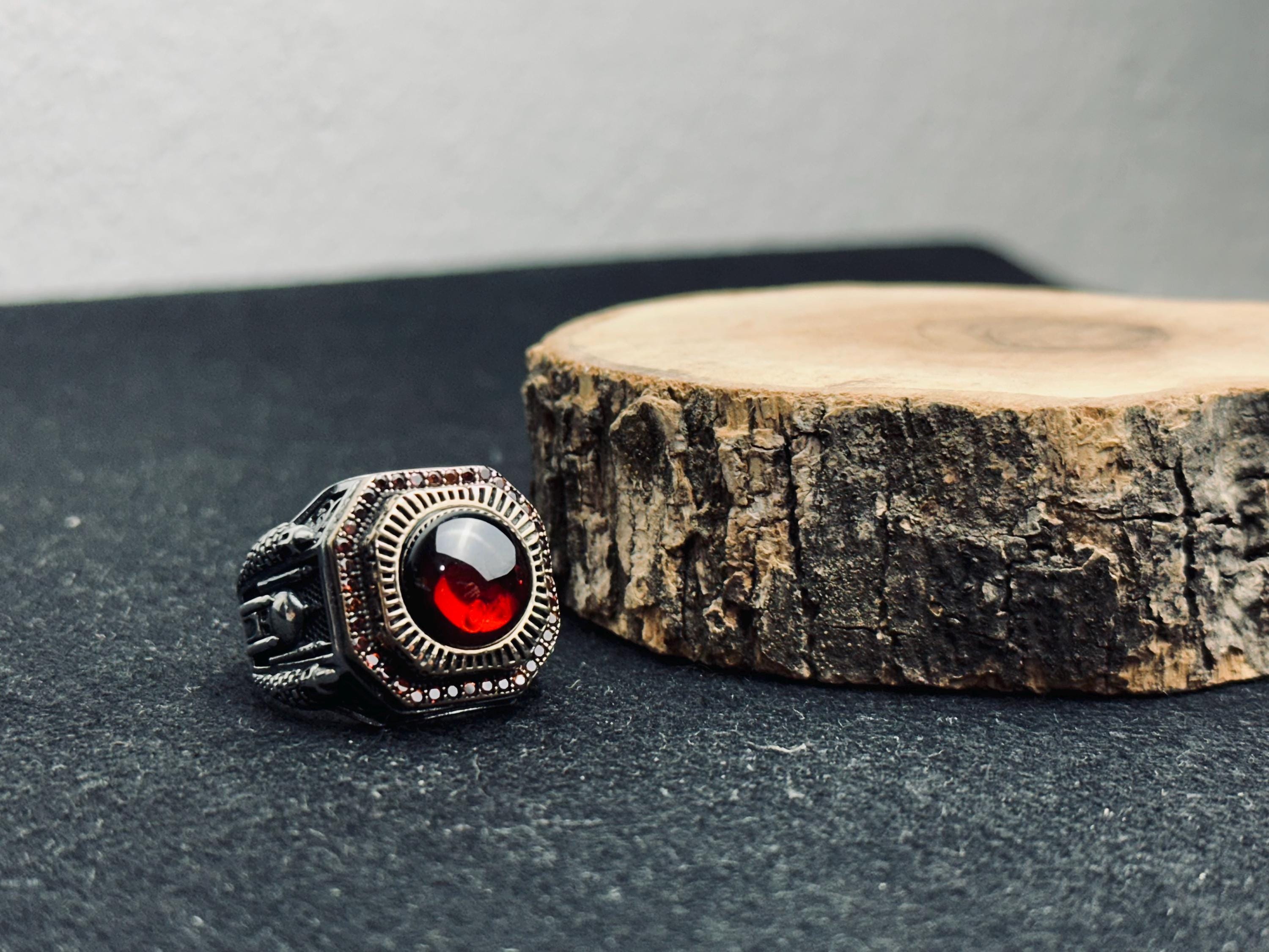 Ruby Signet Ring: Ottoman Style Sterling Silver (Men’s Jewelry)