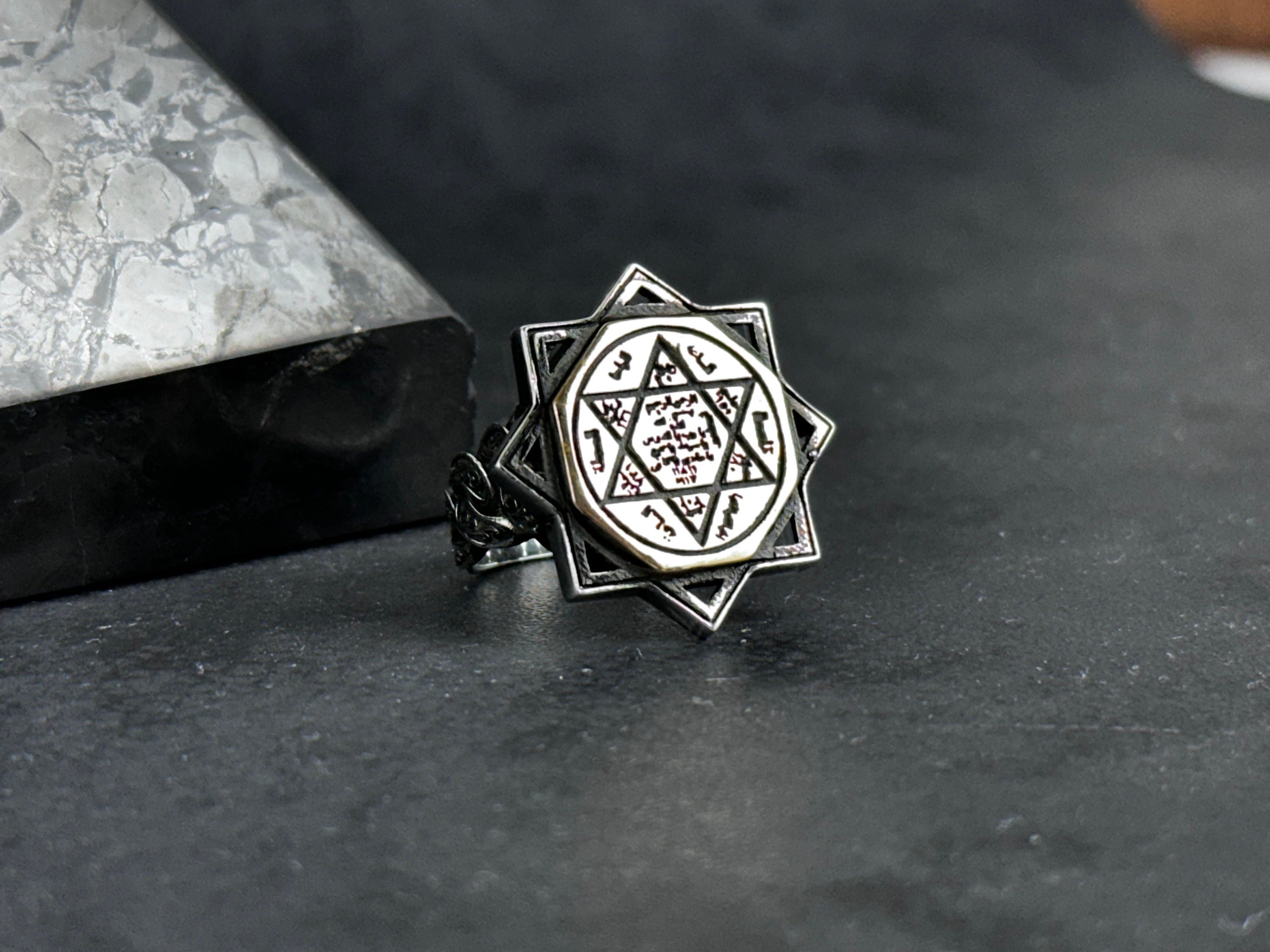 Solomon Seal Ring: Sterling Silver Statement Jewelry (Octagonal Star)