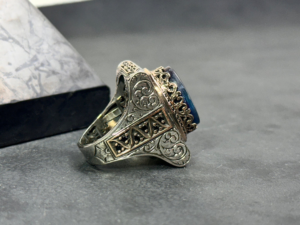 Zulfiqar Sword Amber Ring, Sterling Silver (Oversized Men's Signet)
