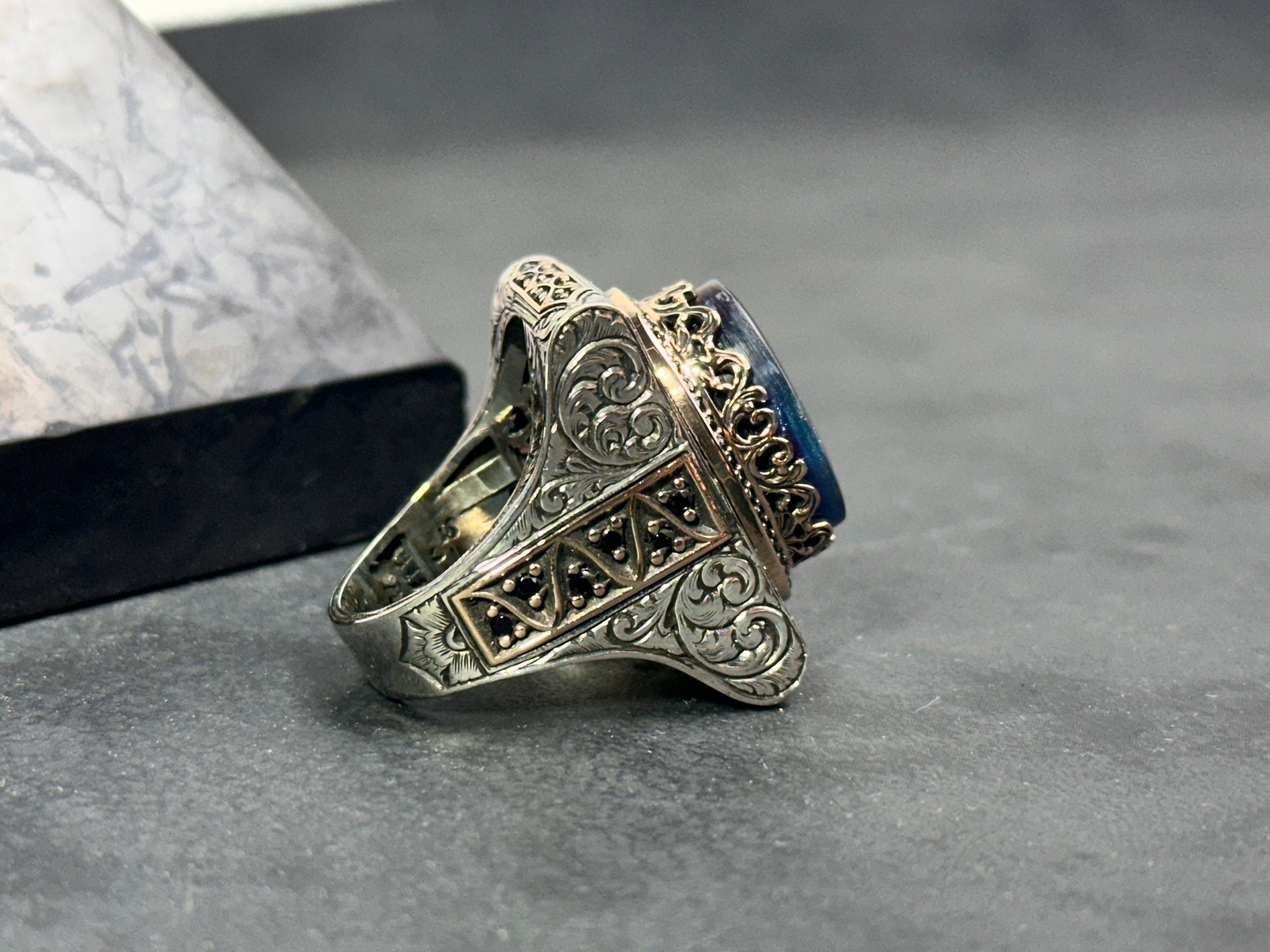 Zulfiqar Sword Amber Ring, Sterling Silver (Oversized Men's Signet)