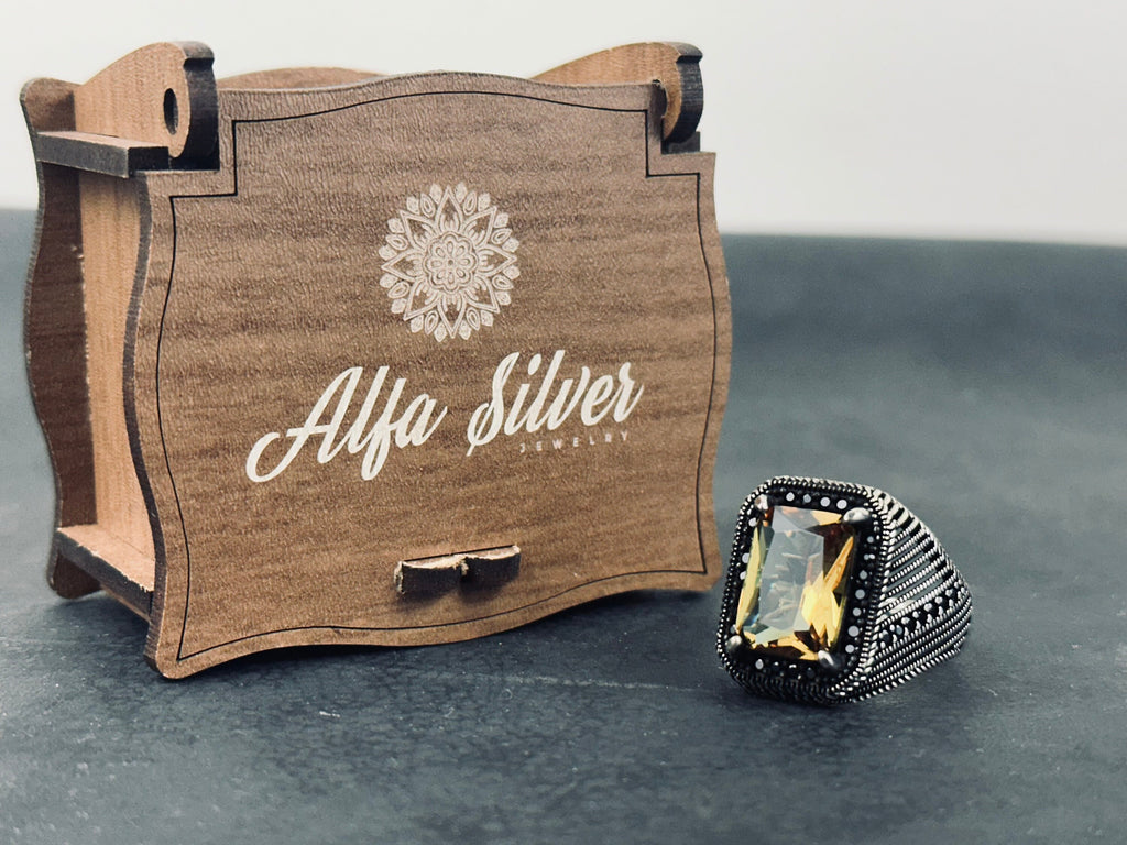 Sultanite Gemstone Ring: Color Changing Rectangular Cut Silver