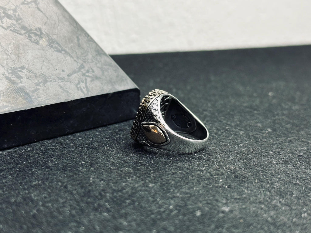 Men’s Baltic Amber Ring: Square Red Gem - Handmade Sterling Silver