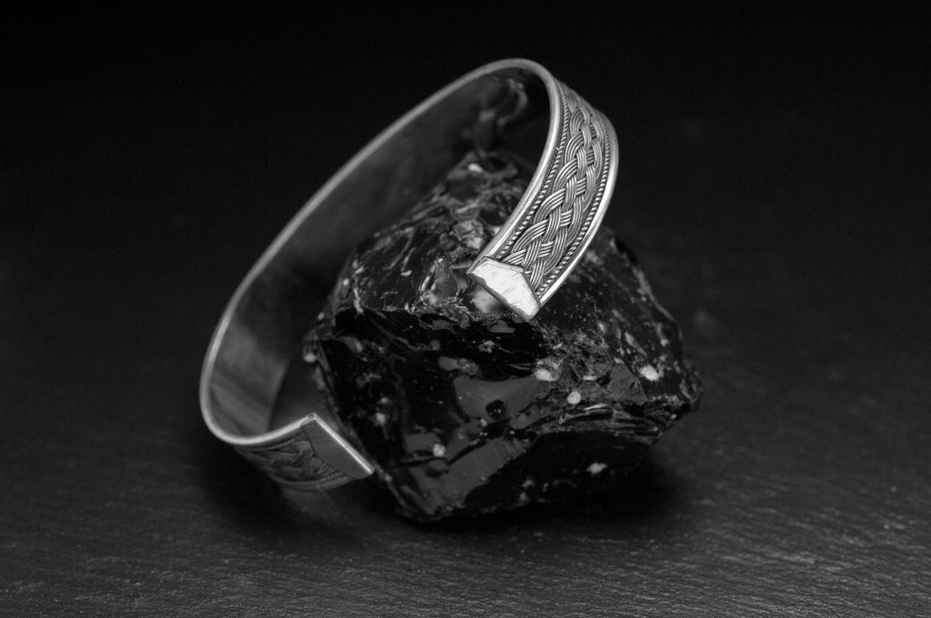 Engraved Sterling Silver Bracelet: Handmade Braided Cuff