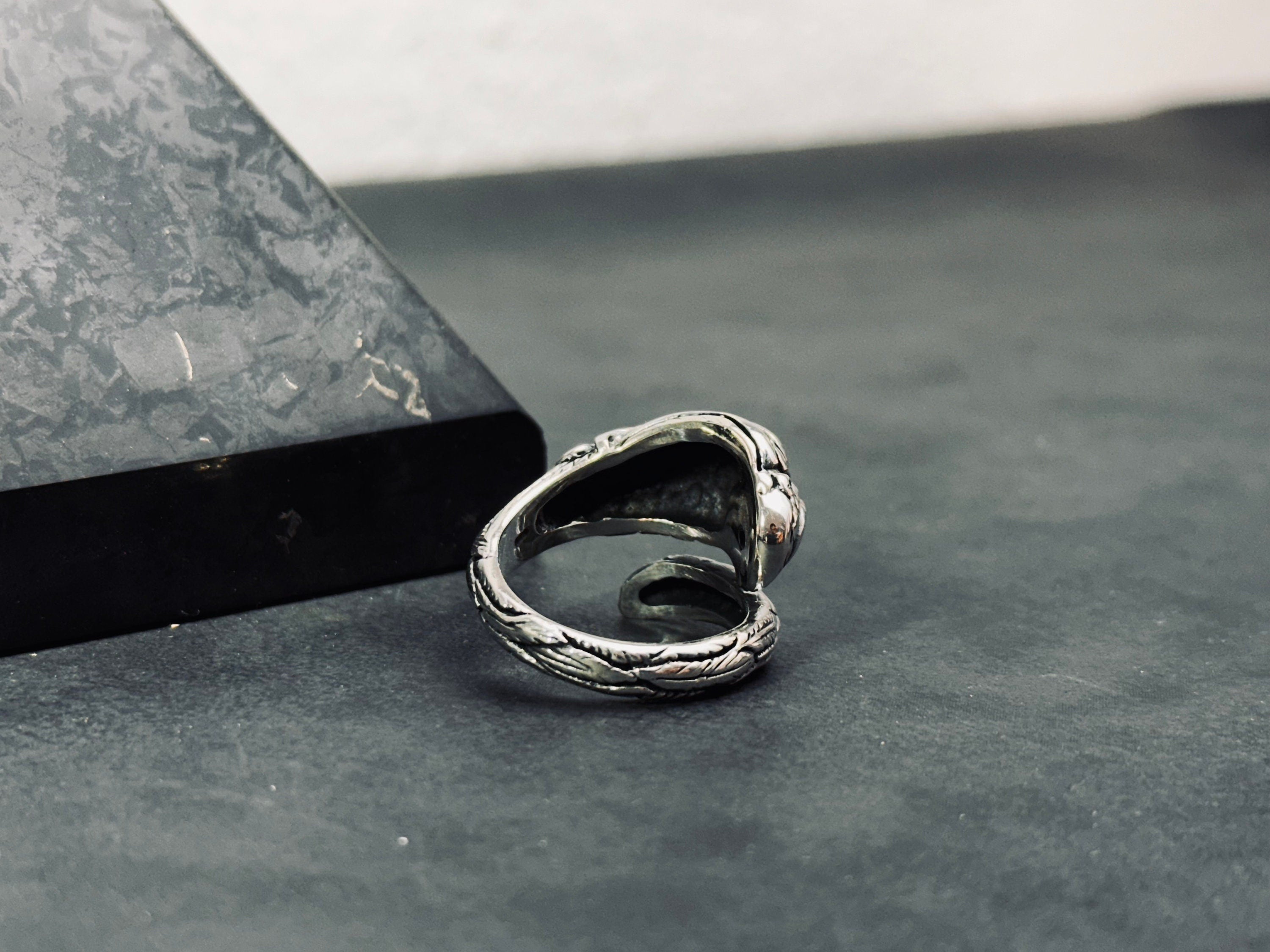 Oxidized Sterling Silver Snake Ring: Adjustable with CZ Gemstone