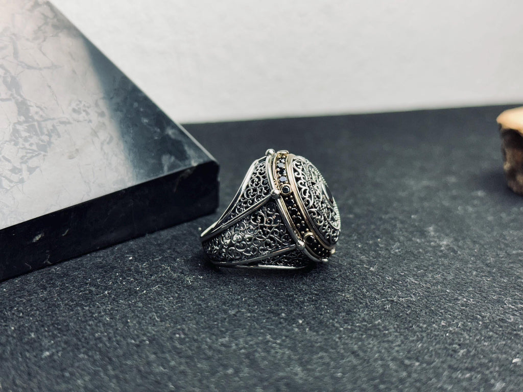 Ottoman Style Silver Ring, Large Oval Engraved (Men's Statement)