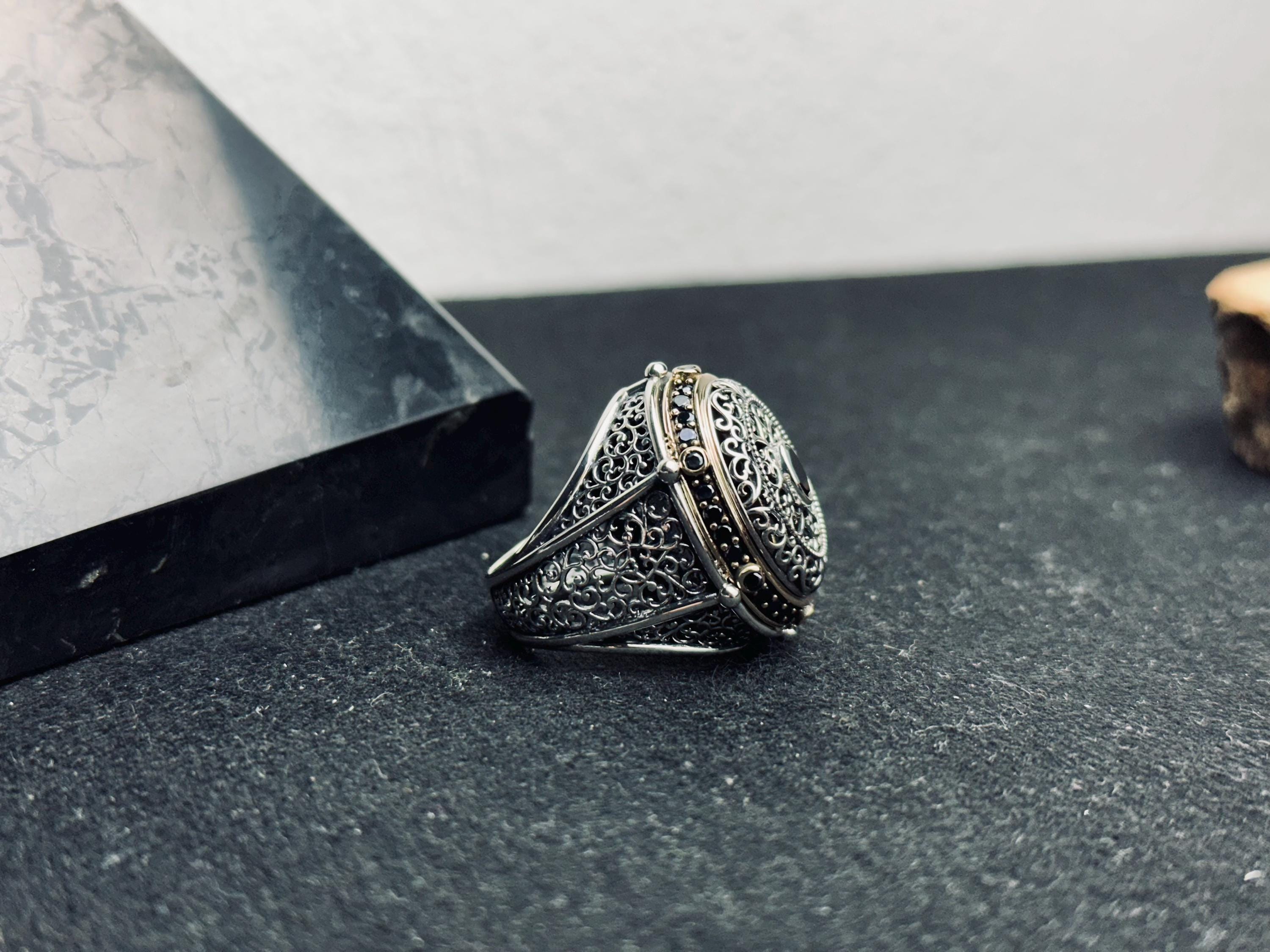 Ottoman Style Silver Ring, Large Oval Engraved (Men's Statement)