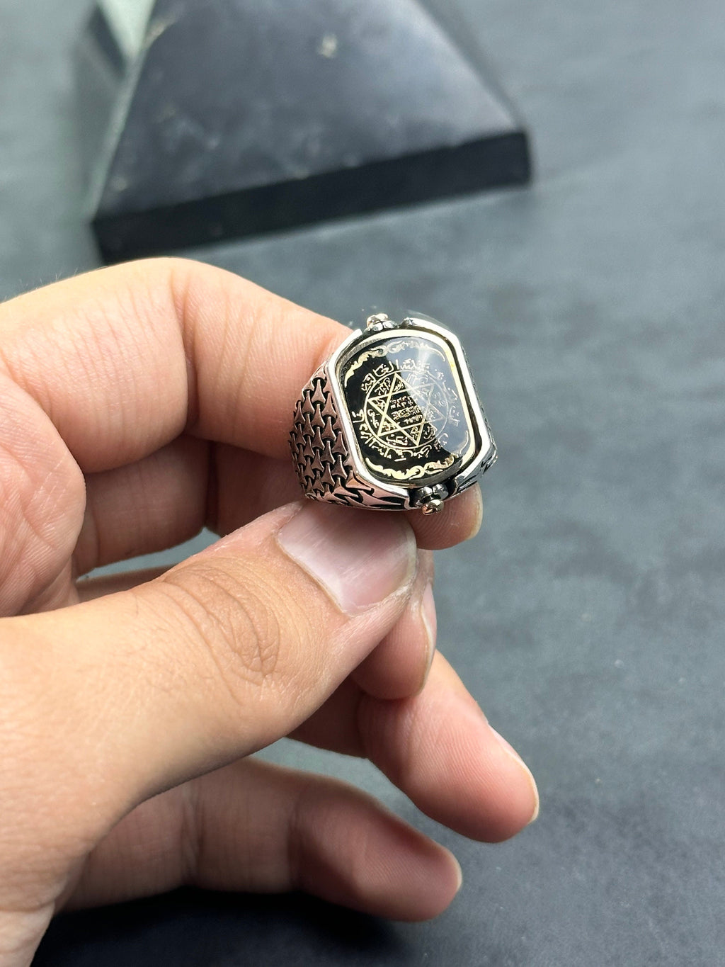Double Sided Solomon Signet Ring: Red Agate, Sterling Silver