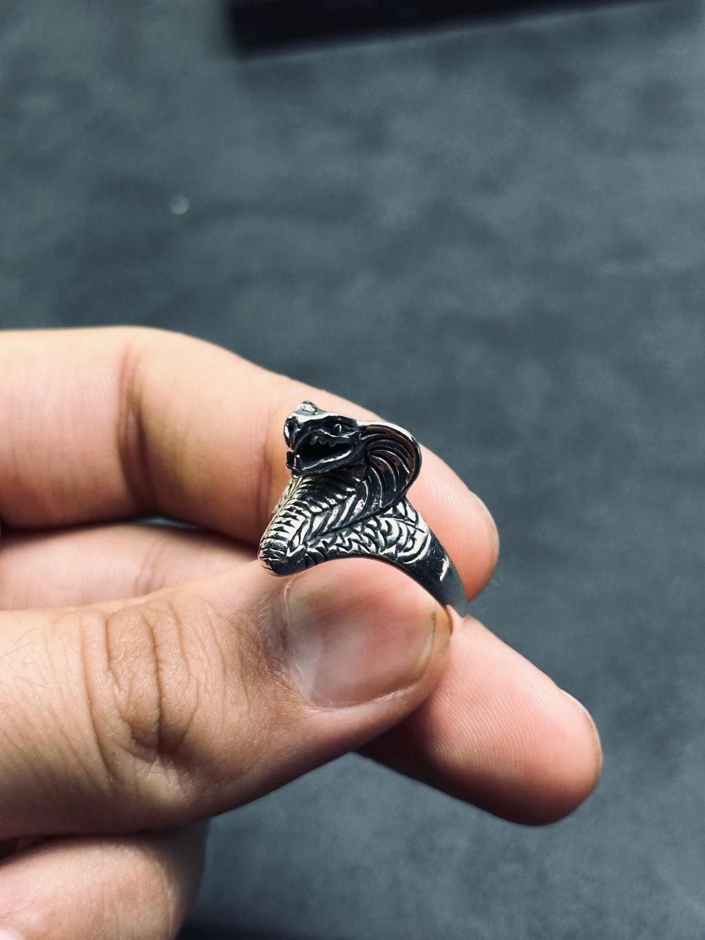 Sterling Silver King Cobra Ring, Snake Head Design (Adjustable)