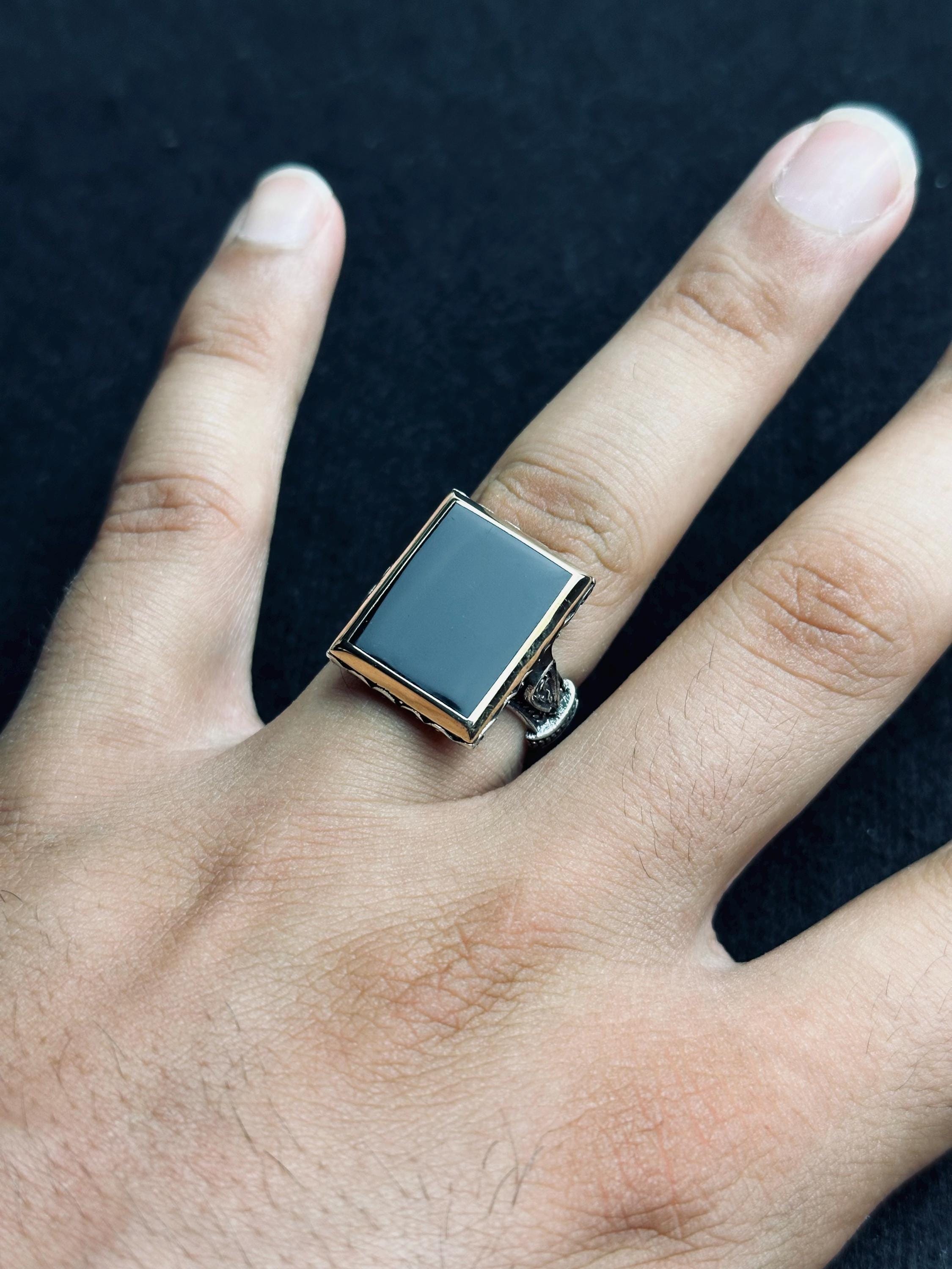 Turkish Sterling Silver Ring, Black Onyx Stone (Unisex Statement)