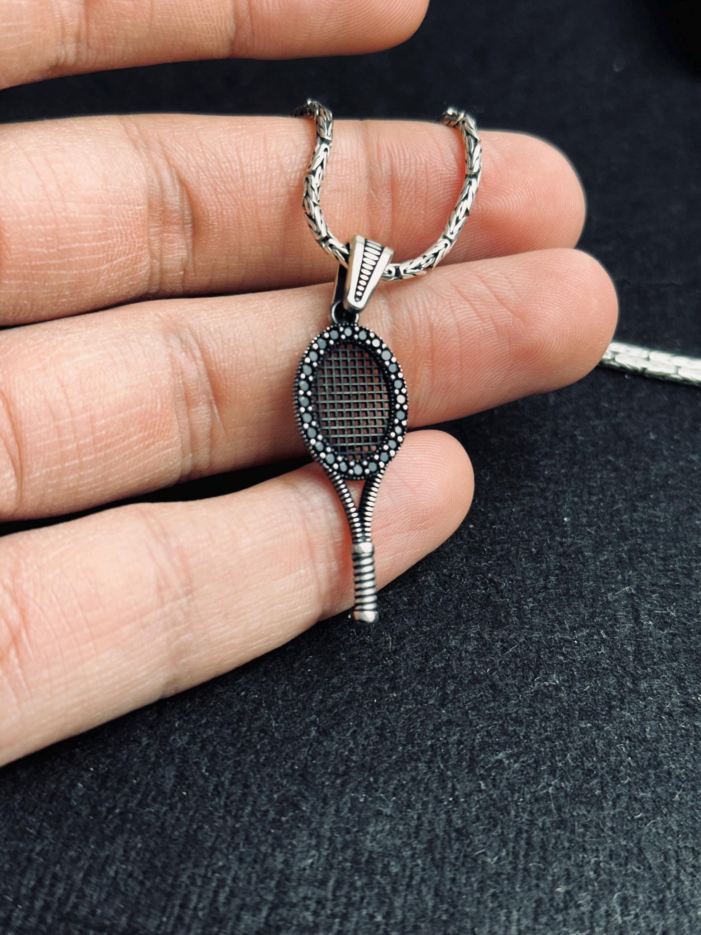 Tennis Necklace Pendant: Silver with Black Stone (Unisex Jewelry)