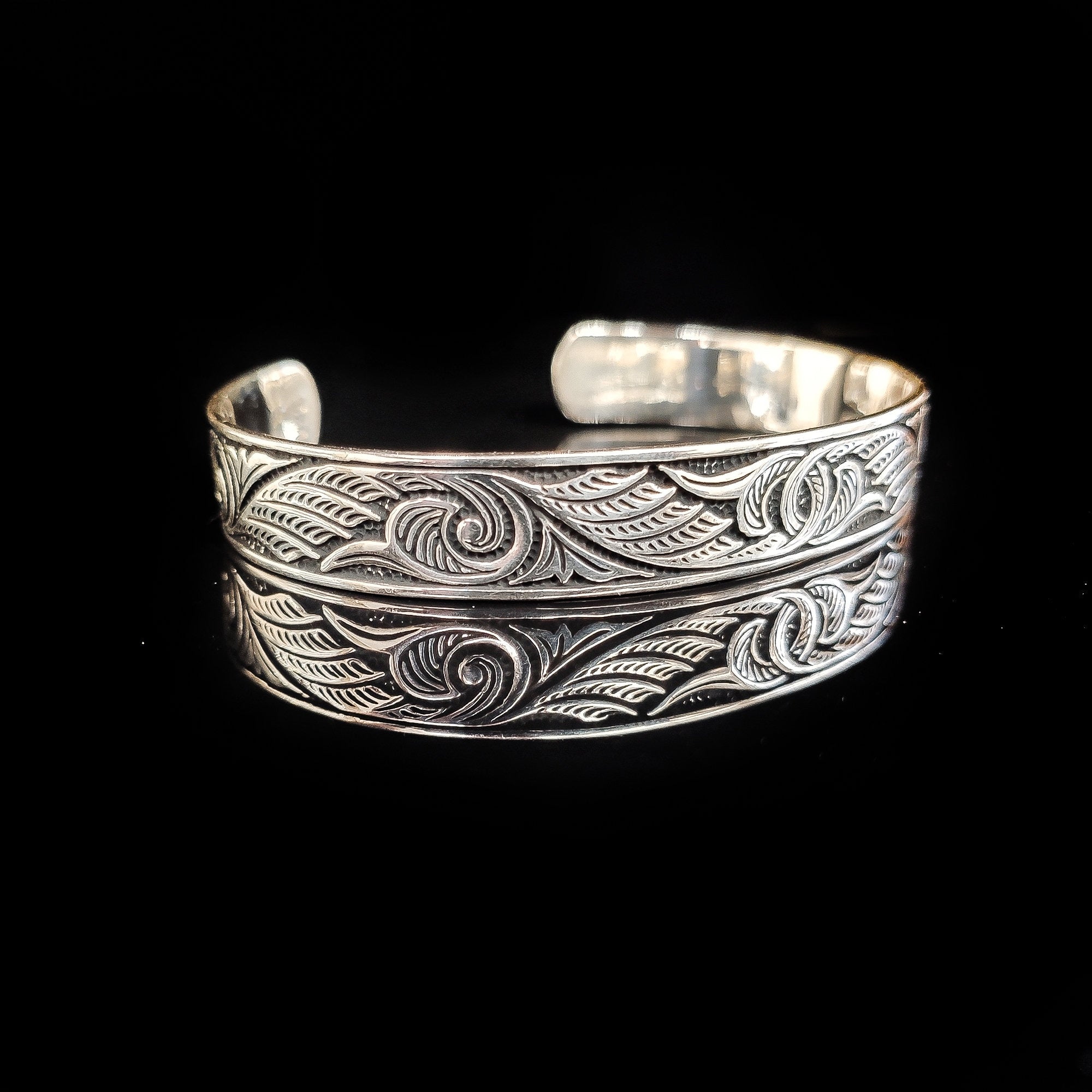 Engraved Sterling Silver Bracelet - Handmade Men's Cuff