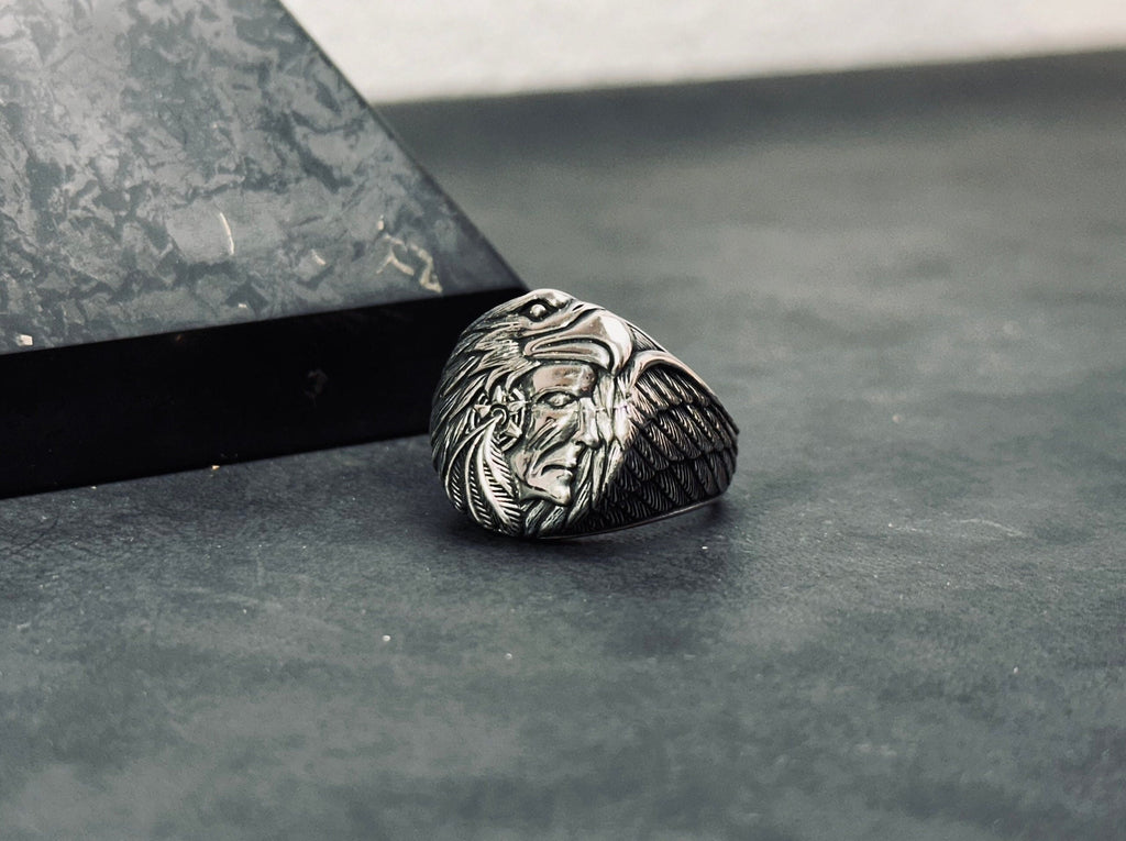 Engraved Chief Ring: Native American Style (Sterling Silver, Handmade)
