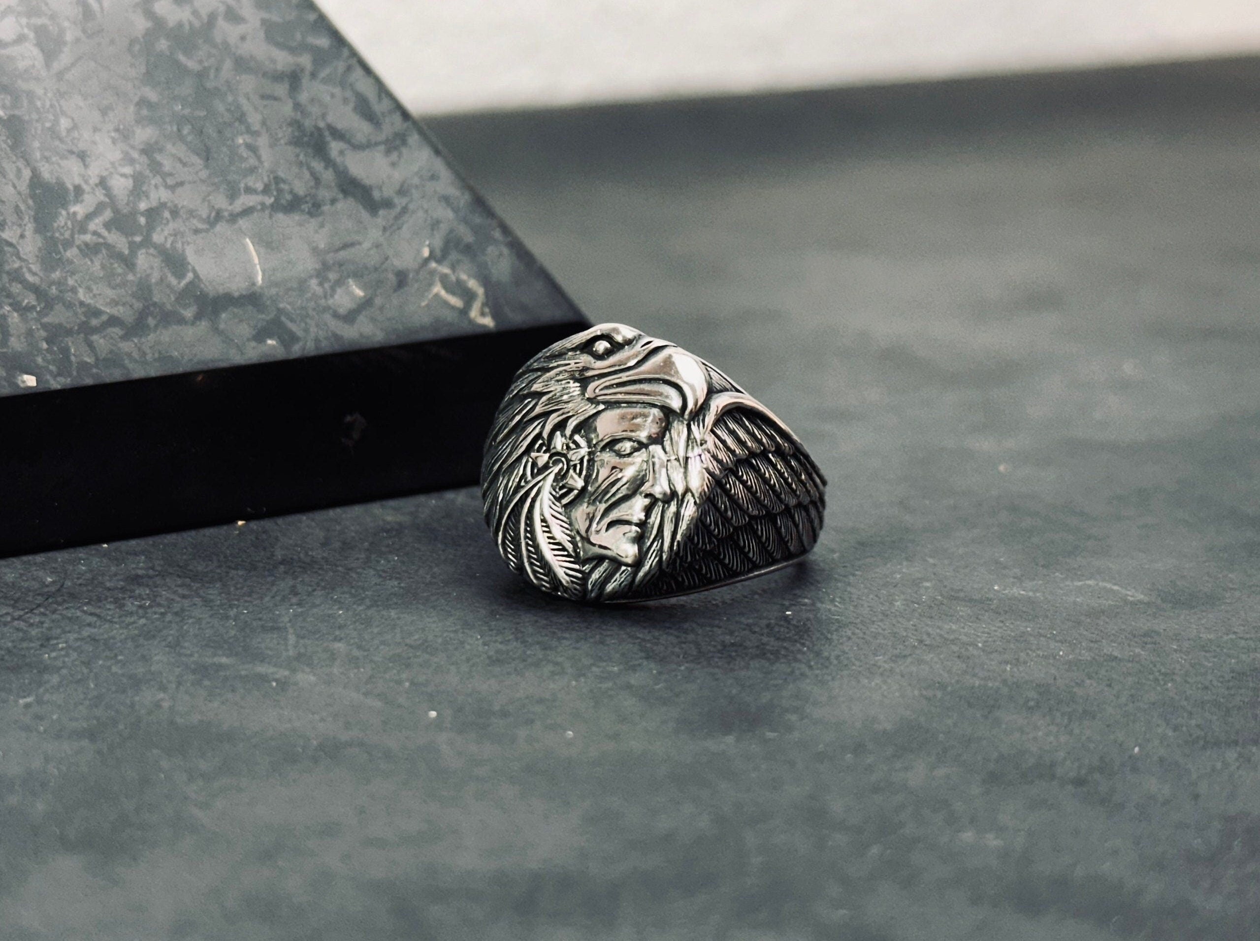 Engraved Chief Ring: Native American Style (Sterling Silver, Handmade)