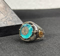 Sterling Silver Seal of Solomon Ring: Paraiba Tourmaline Gemstone