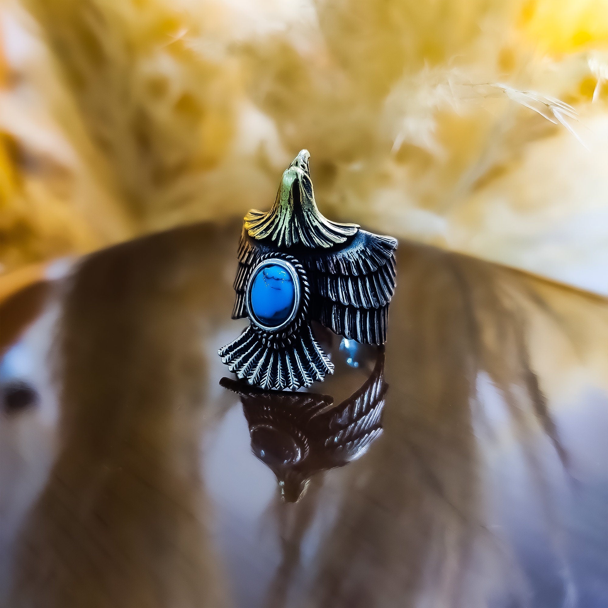 Eagle Head Ring: Turquoise and Sterling Silver (Men's Statement)