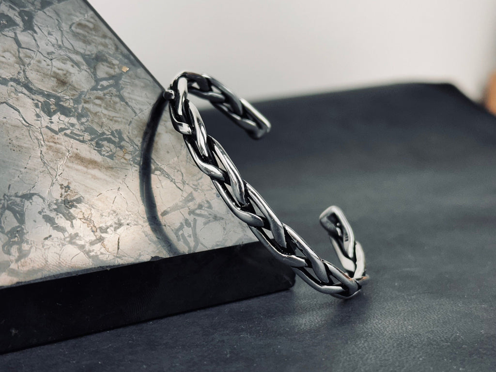 Sterling Silver Cuff Bracelet: Braided Design - Handmade for Men