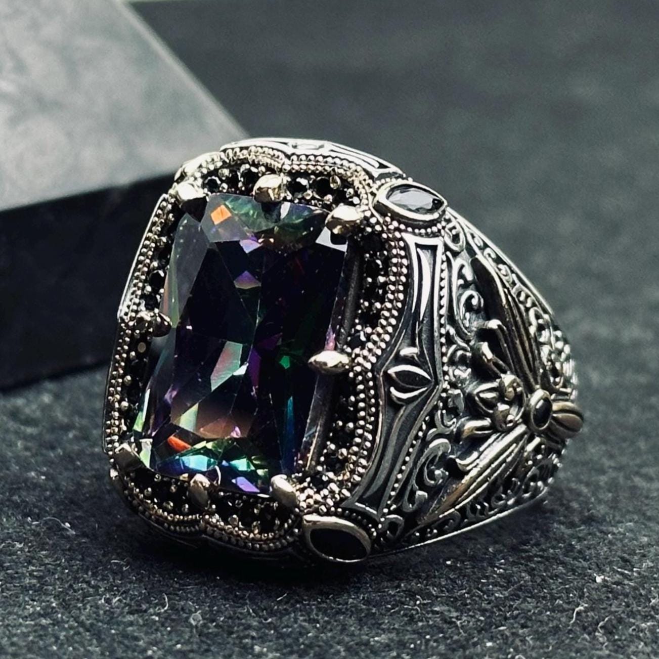 Mystic Topaz Ring: Bold Handmade Jewelry (Turkish 925 Silver)