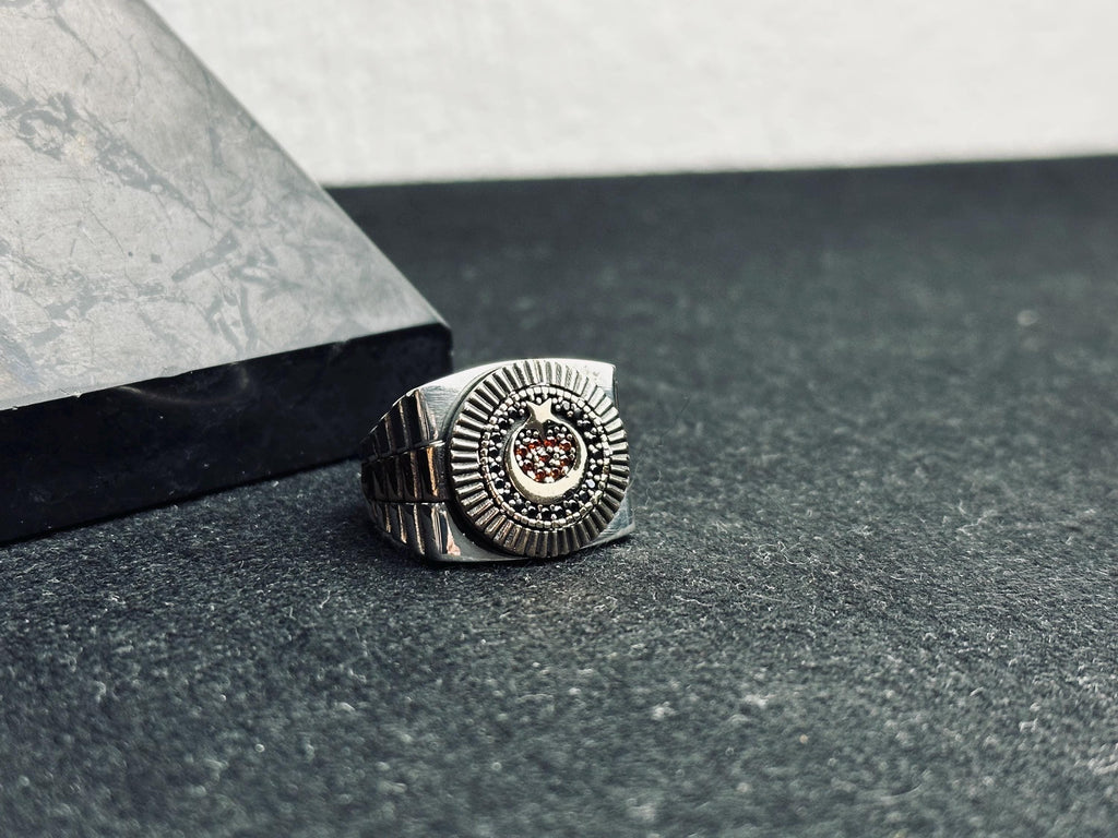 Men's Moon & Star Ring - Geometric Sterling Silver Statement