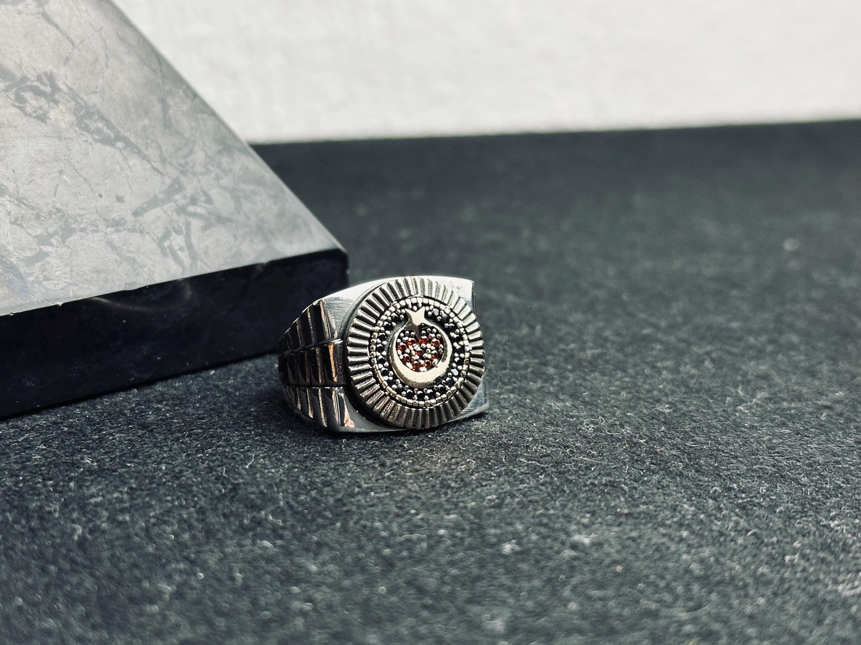 Men's Moon & Star Ring - Geometric Sterling Silver Statement