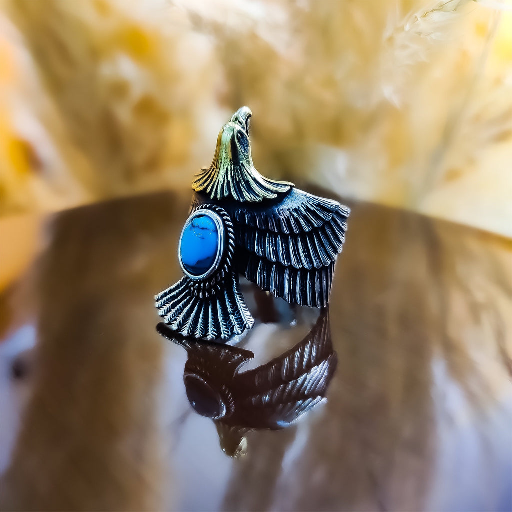 Eagle Head Ring: Turquoise and Sterling Silver (Men's Statement)
