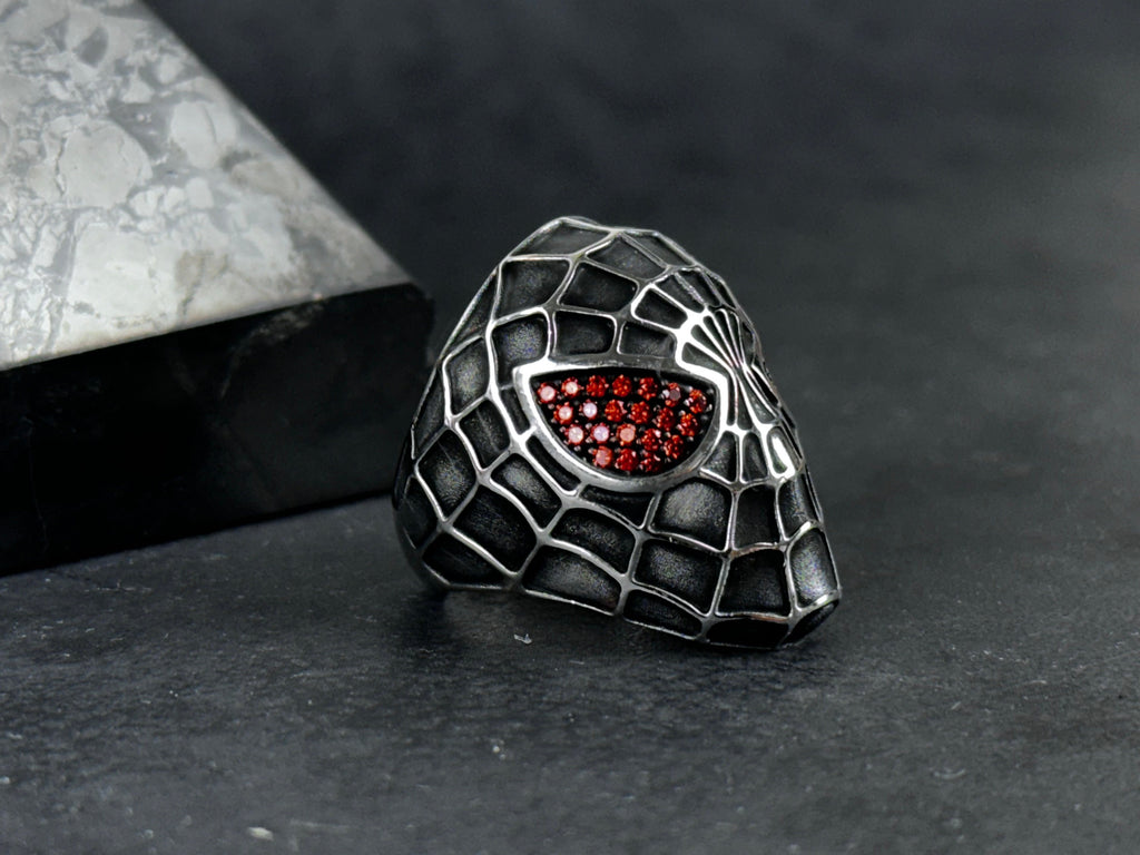 Silver Spider Ring - Bold Statement with Zircon Eye