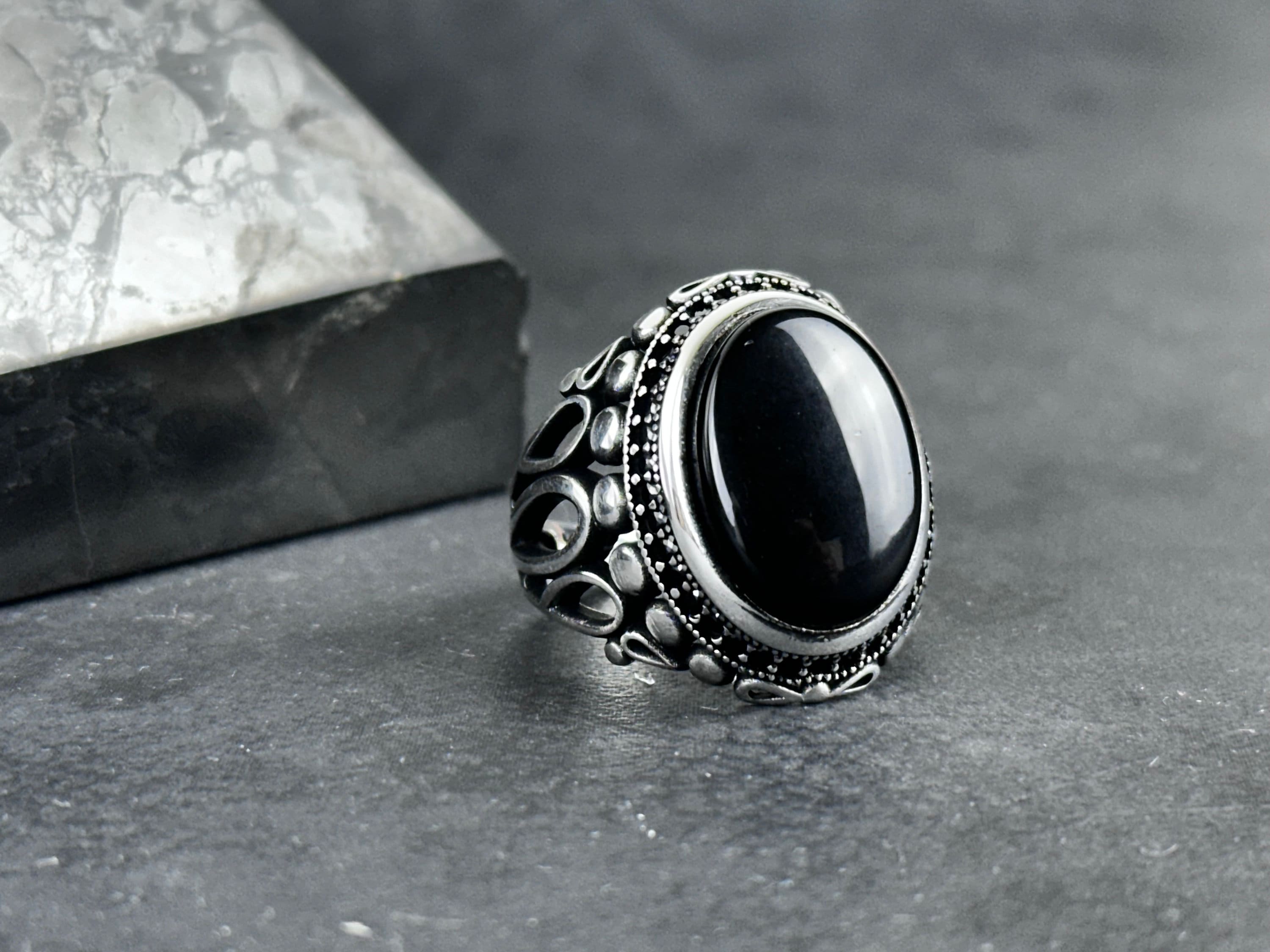 Natural Onyx Silver Ring - Handmade Bold Statement Jewelry