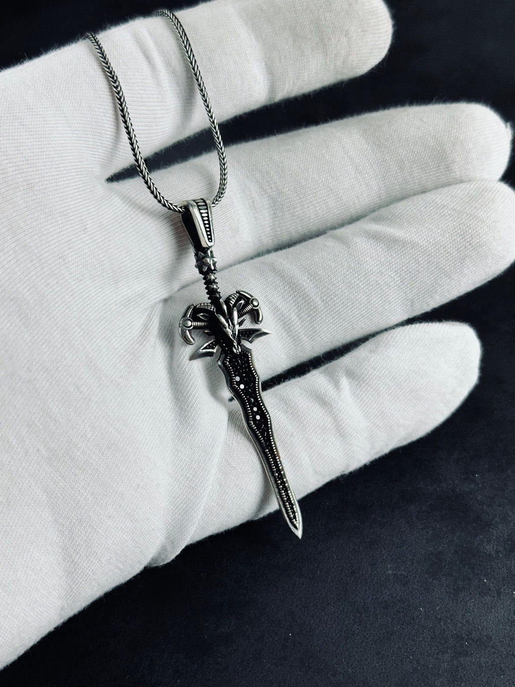 Lucifer-Inspired Sword Necklace - Silver Pendant with Chain